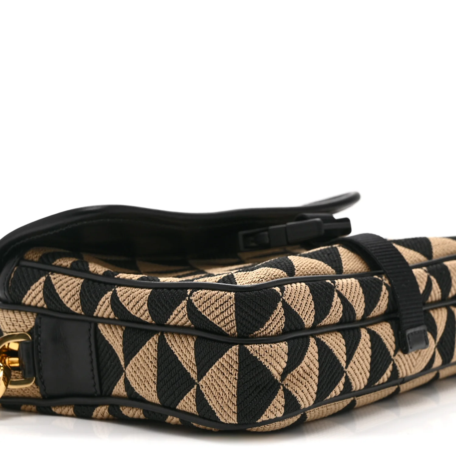 Jacquard Saffiano Triangolo Symbole Embroidered Pocket Single Snap Buckle Messenger Flap Bag  Black Corda - Image 9