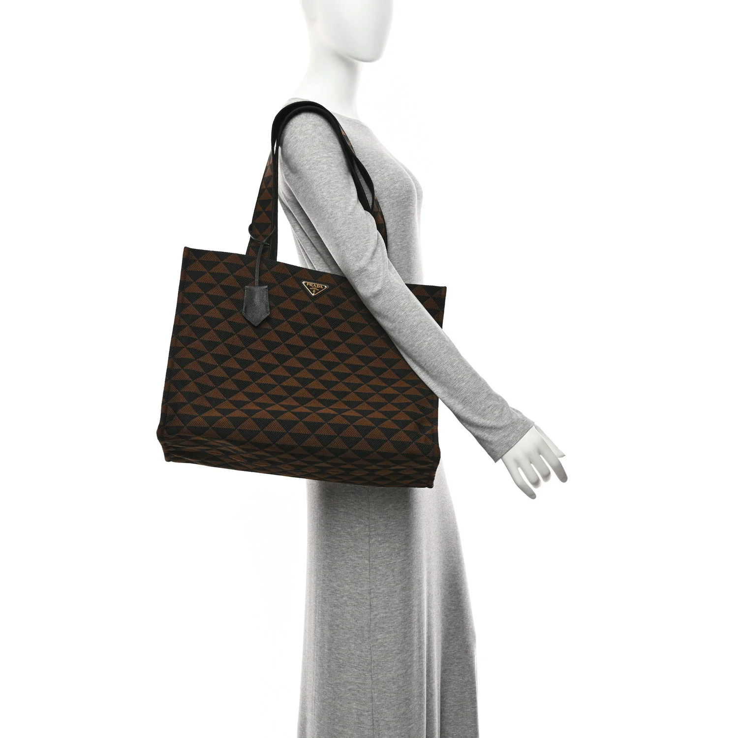 Jacquard Saffiano Triangolo Symbole Embroidered Shopping Tote Black Corda - Image 2