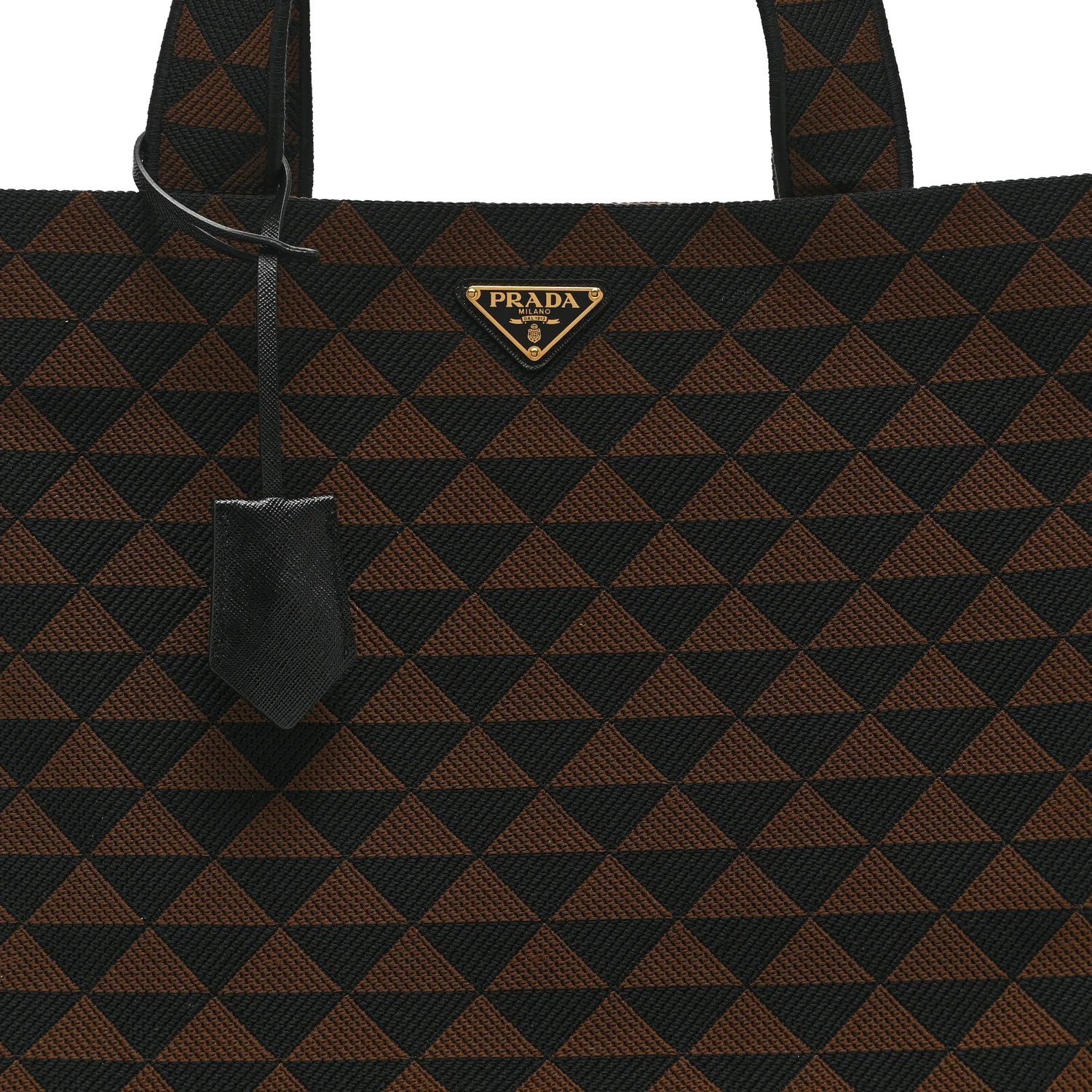 Jacquard Saffiano Triangolo Symbole Embroidered Shopping Tote Black Corda - Image 8