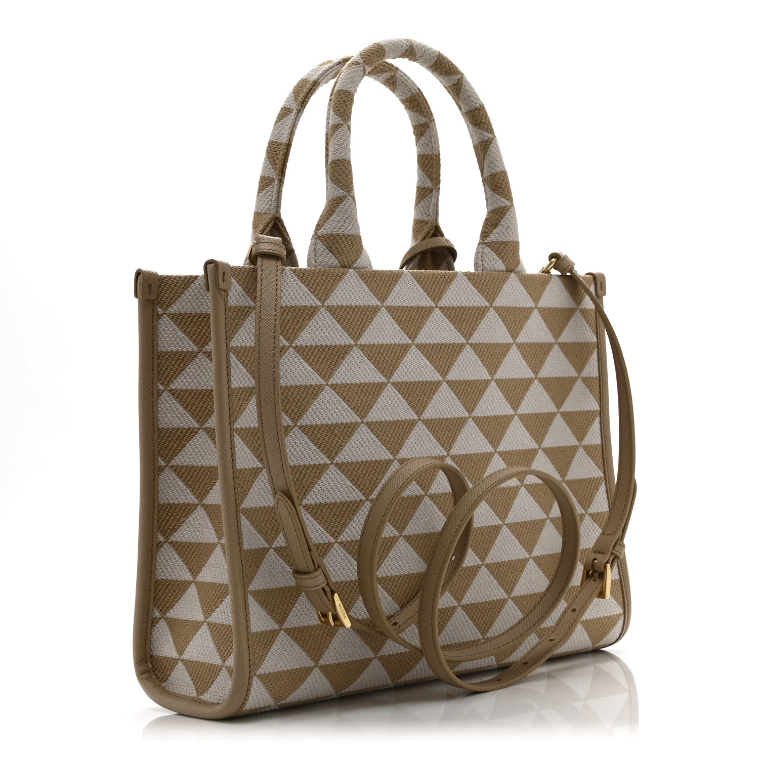 Jacquard Saffiano Triangolo Symbole Embroidered Small Tote Corda Talco - Image 3