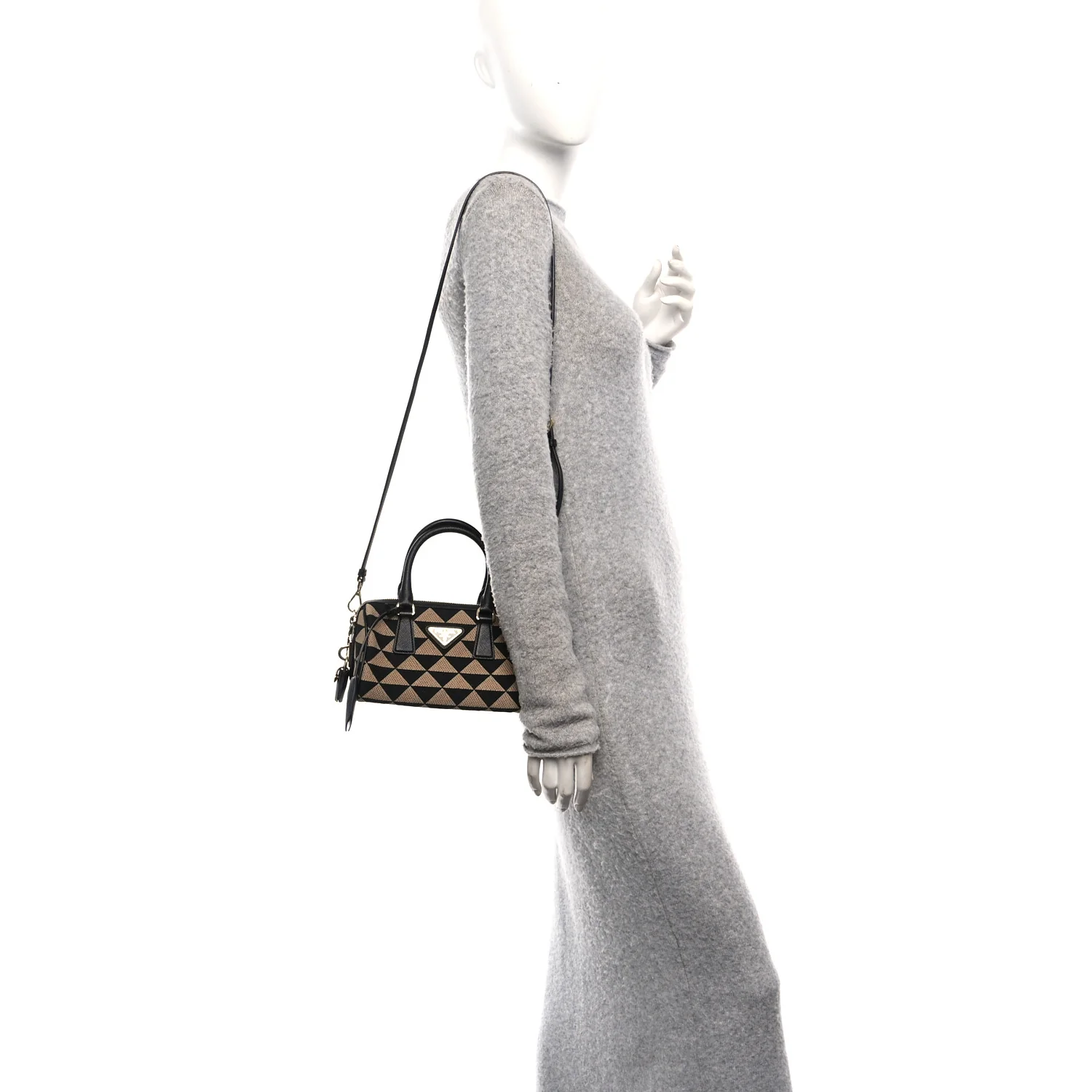 Jacquard Saffiano Triangolo Symbole Embroidered Top Handle Crossbody Bag Black Corda - Image 2