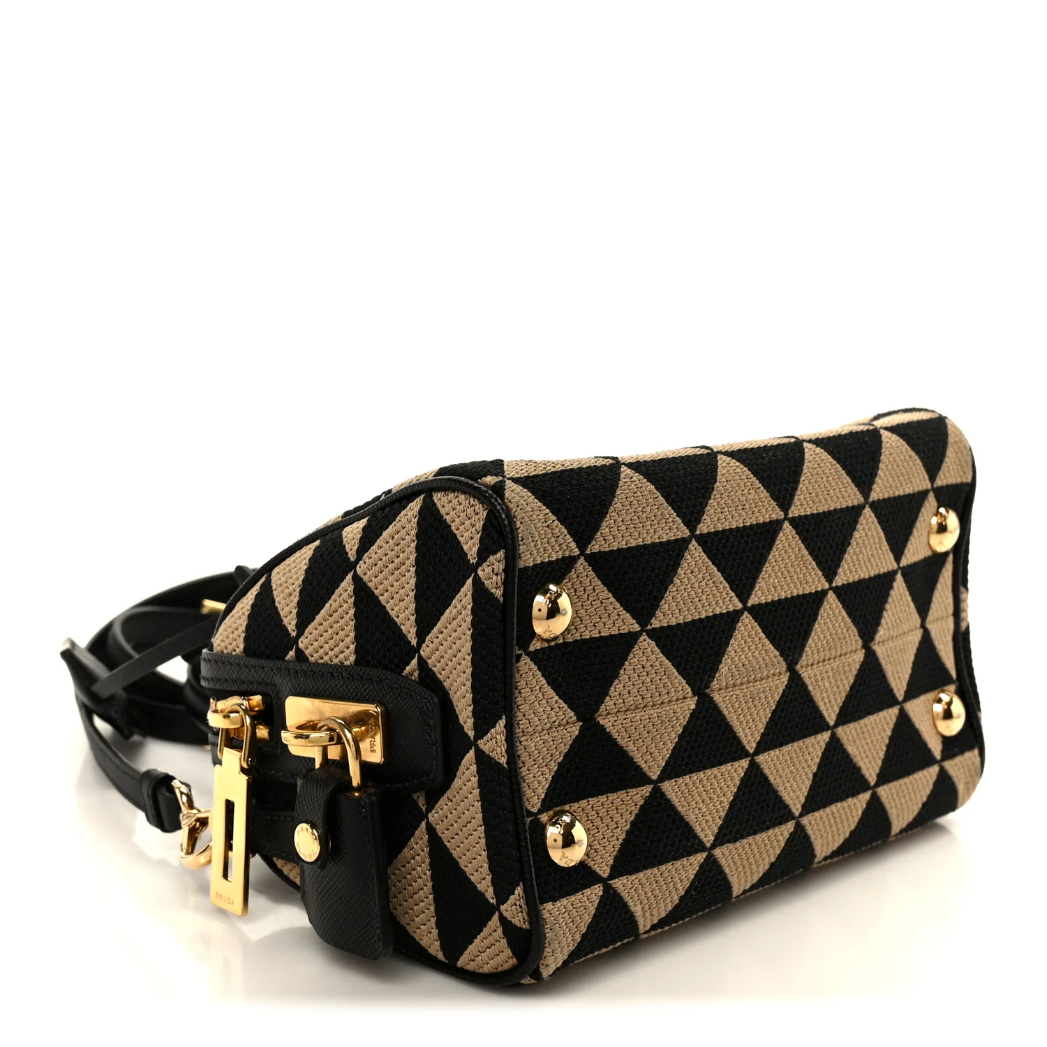 Jacquard Saffiano Triangolo Symbole Embroidered Top Handle Crossbody Bag Black Corda - Image 4