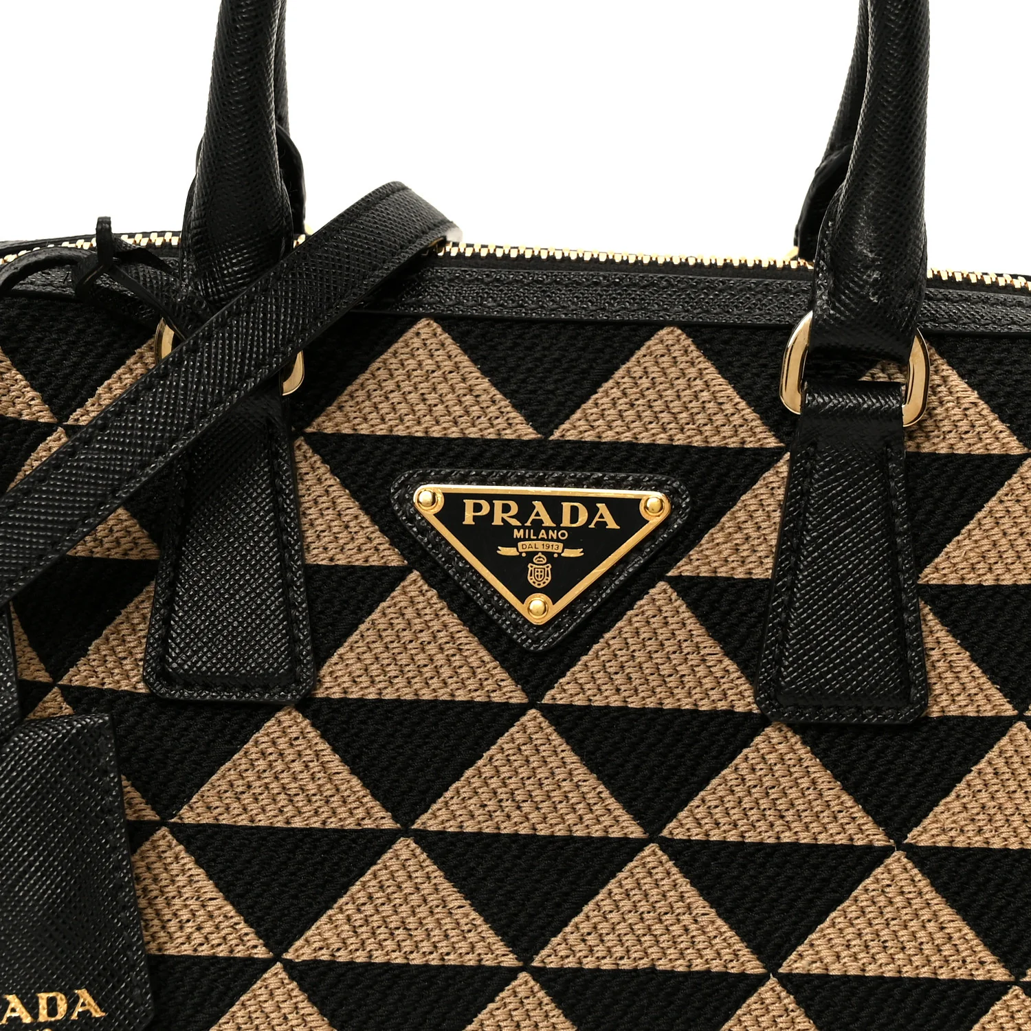 Jacquard Saffiano Triangolo Symbole Embroidered Top Handle Crossbody Bag Black Corda - Image 8