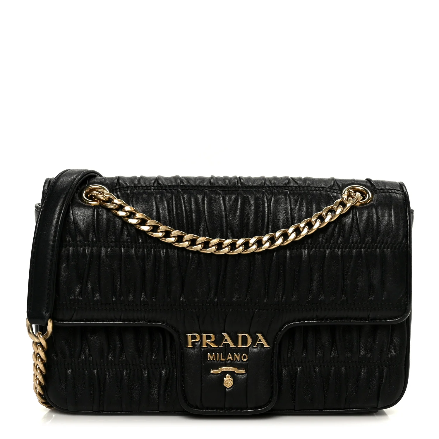 Nappa Gaufre Medium Chain Flap Shoulder Bag Black