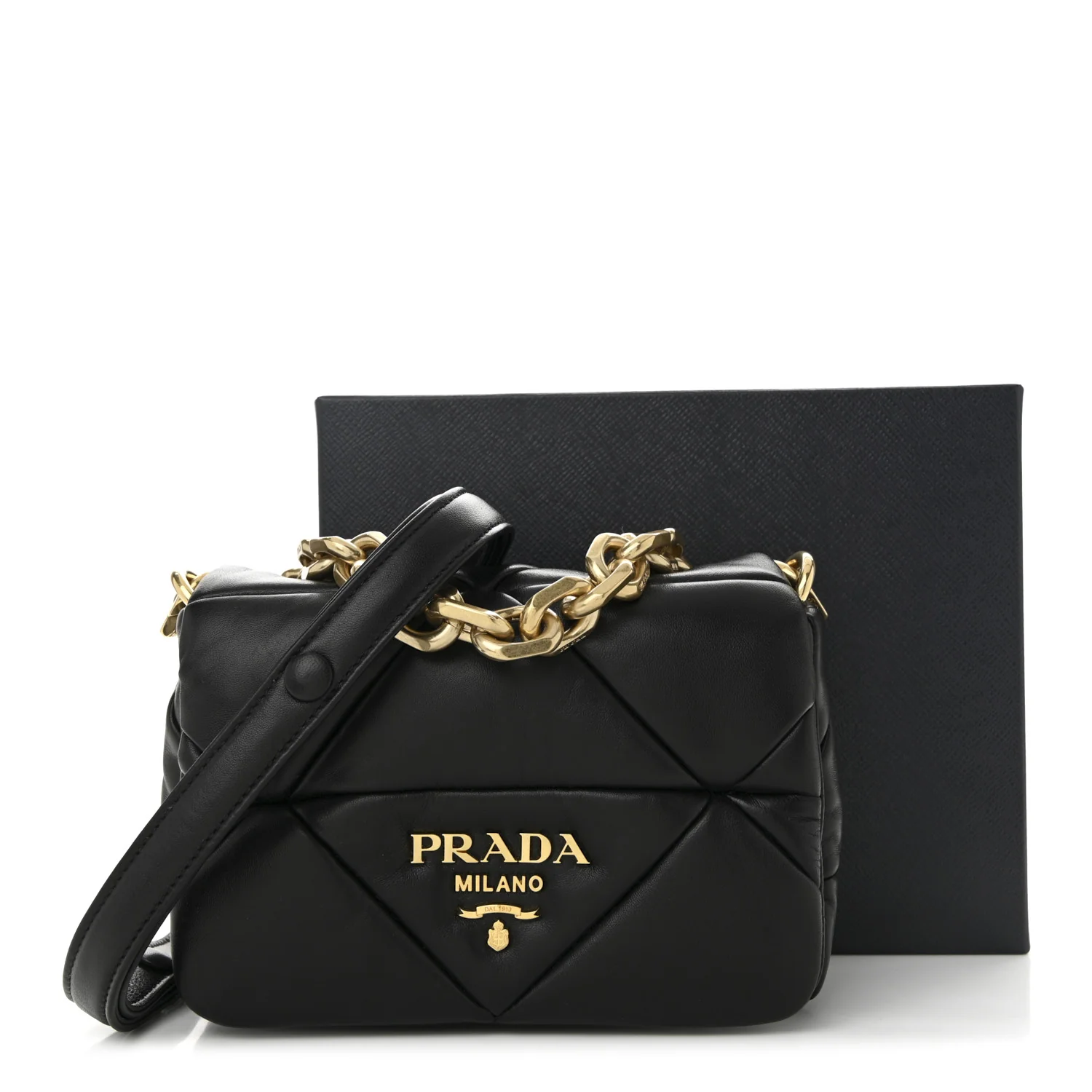 Nappa Metal Quilted Small Patchwork System Flap Bag Black - Image 11