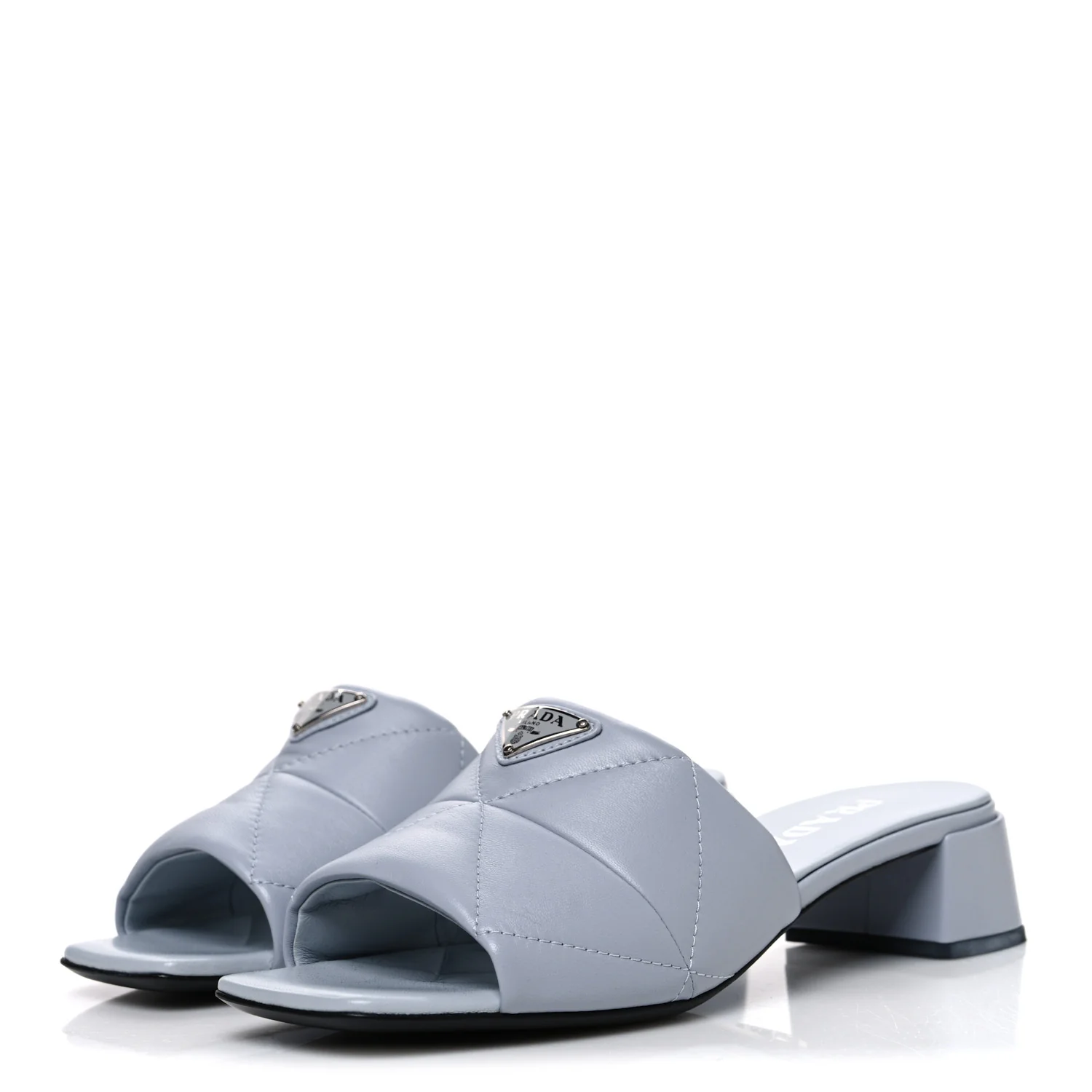 Nappa Metal Triangle Logo Quilted Block Heel Slide Sandals 38 Flordaliso - Image 4