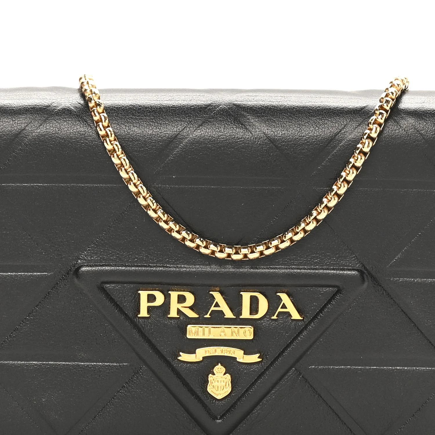 Nappa Quilted Metal Patchwork Triangle Logo Card Holder With Strap Black - Image 6