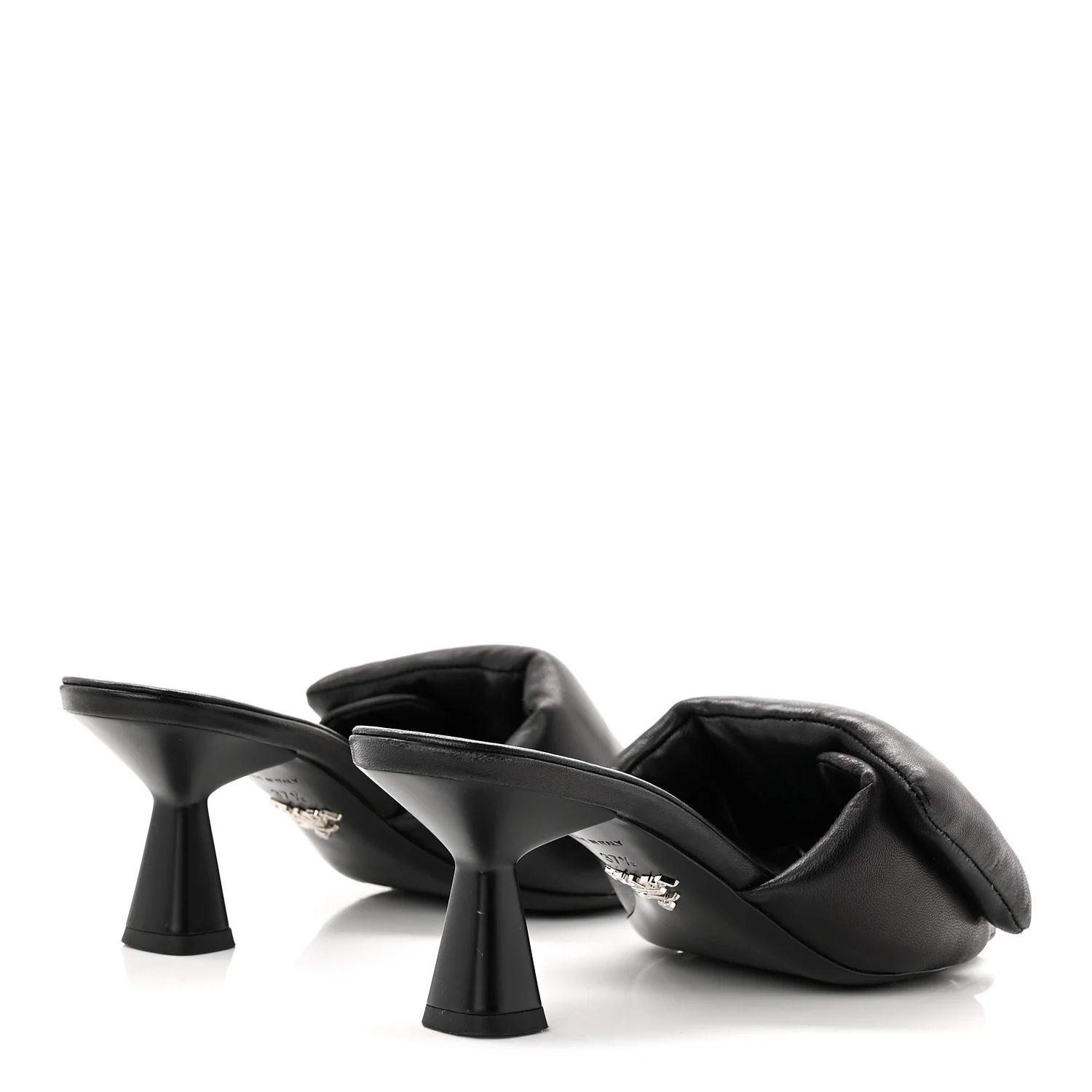 Nappa Soft Padded Metal Triangle Logo 65mm Slide Sandals 37.5 Black - Image 5
