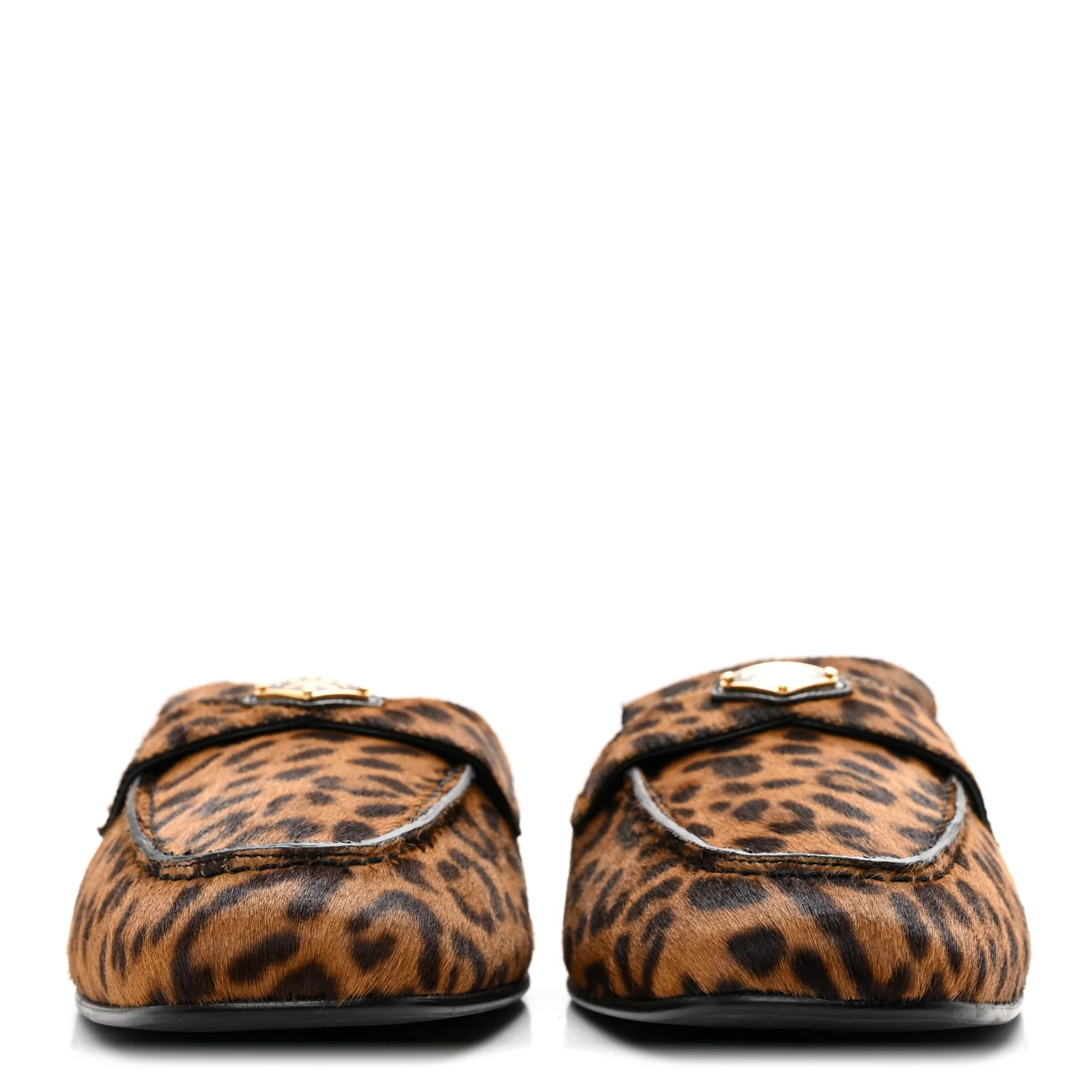Pony Hair Leopard Metal Triangle Logo 10mm Loafer Mules 40 Brown - Image 3