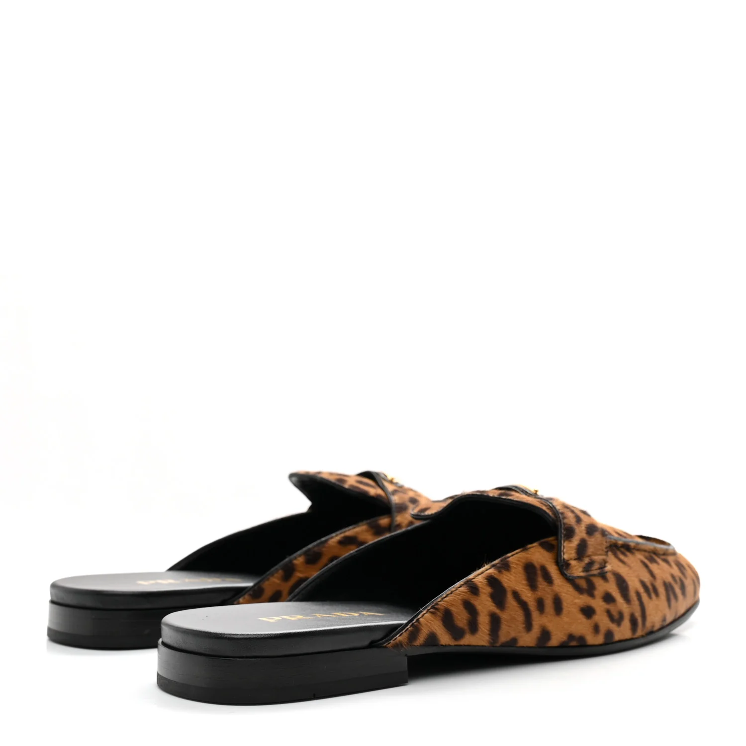 Pony Hair Leopard Metal Triangle Logo 10mm Loafer Mules 40 Brown - Image 5