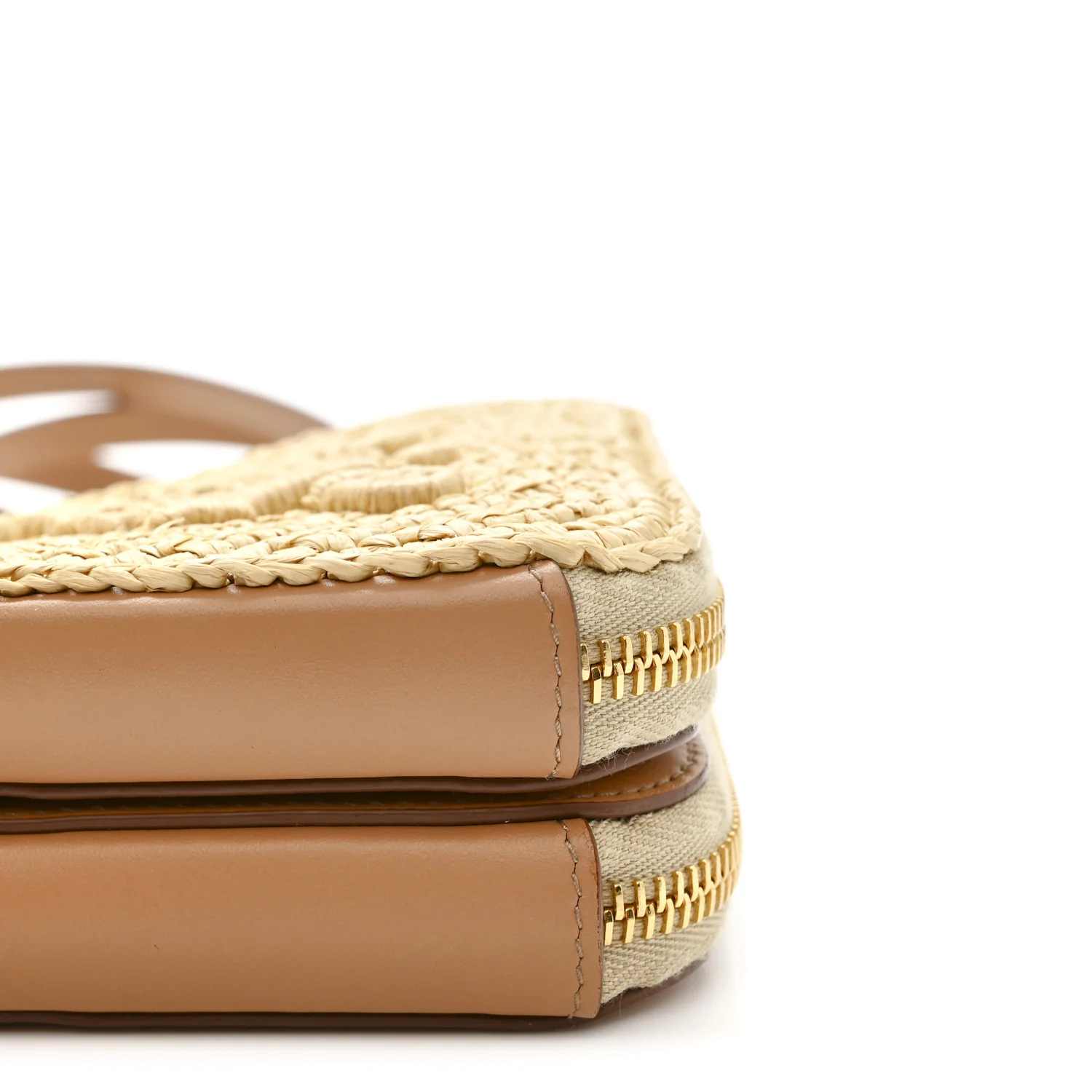 Raffia Calfskin Crochet Logo Embroidered Mini Triangle Crossbody Pouch Naturale - Image 10