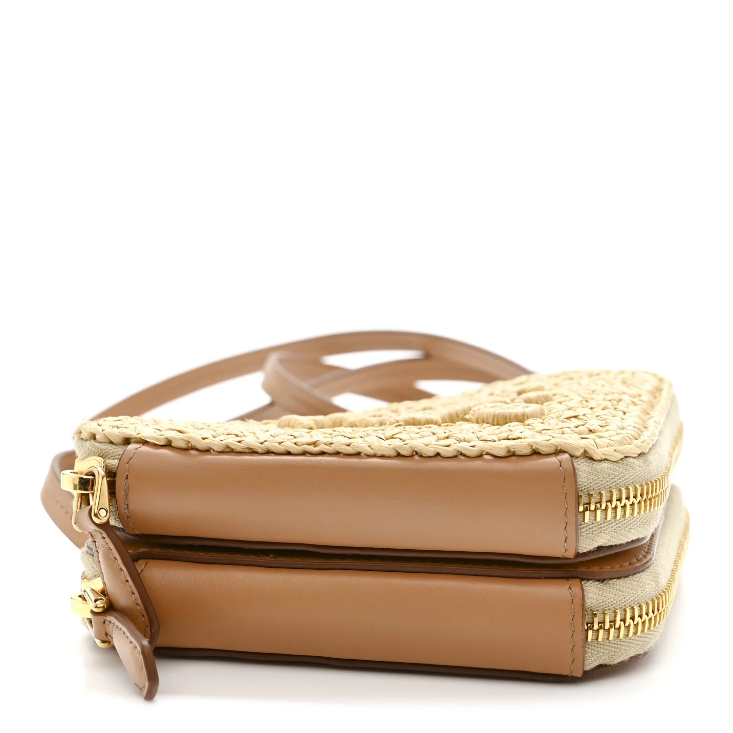 Raffia Calfskin Crochet Logo Embroidered Mini Triangle Crossbody Pouch Naturale - Image 4