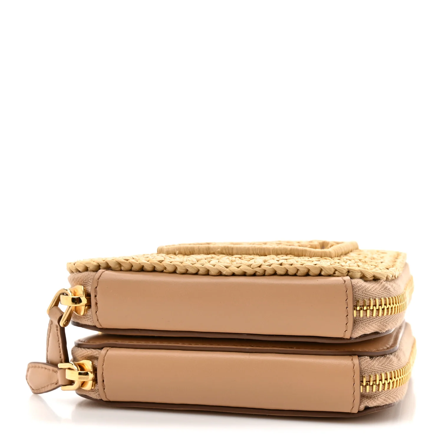 Raffia Calfskin Crochet Logo Embroidered Mini Triangle Crossbody Pouch Naturale - Image 4