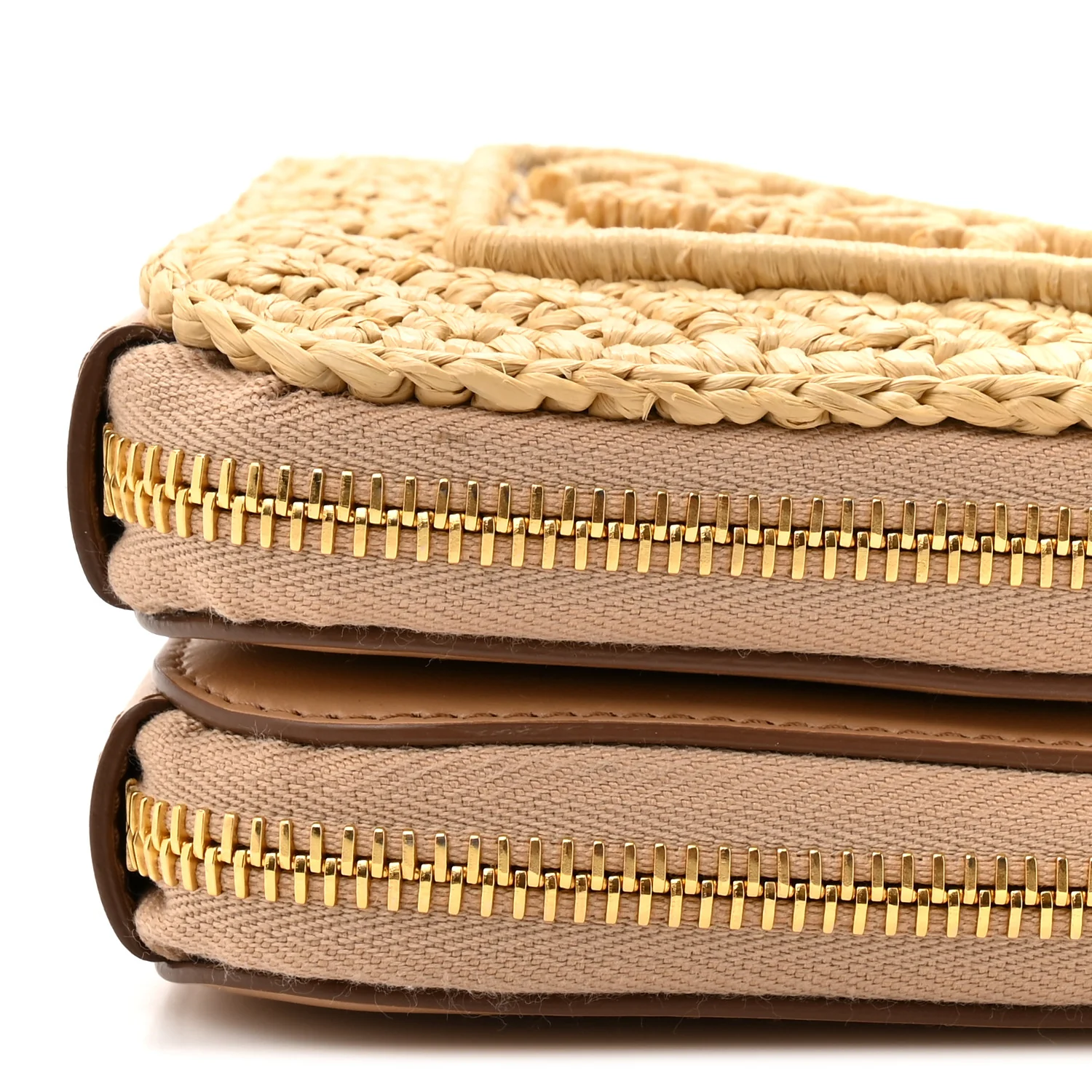 Raffia Calfskin Crochet Logo Embroidered Mini Triangle Crossbody Pouch Naturale - Image 9