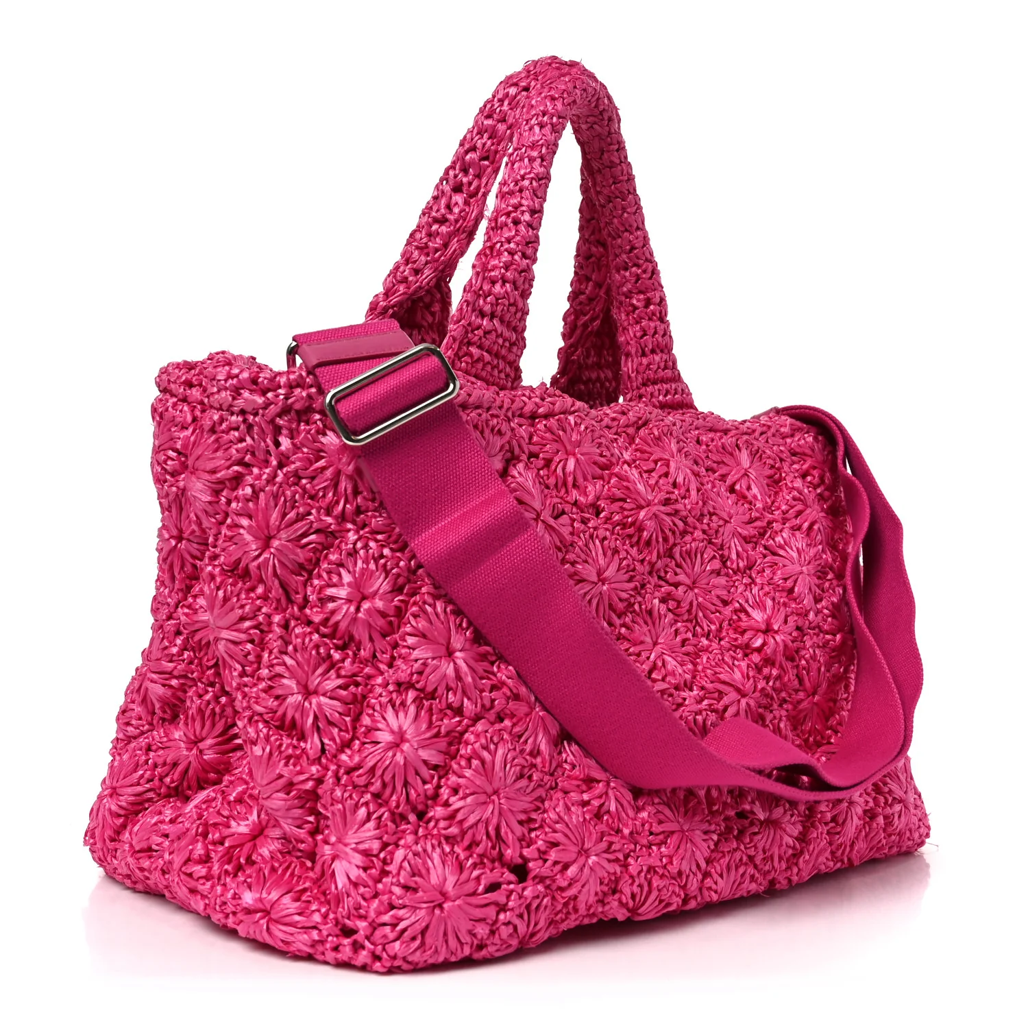 Raffia Crochet Tote Fuchsia - Image 3