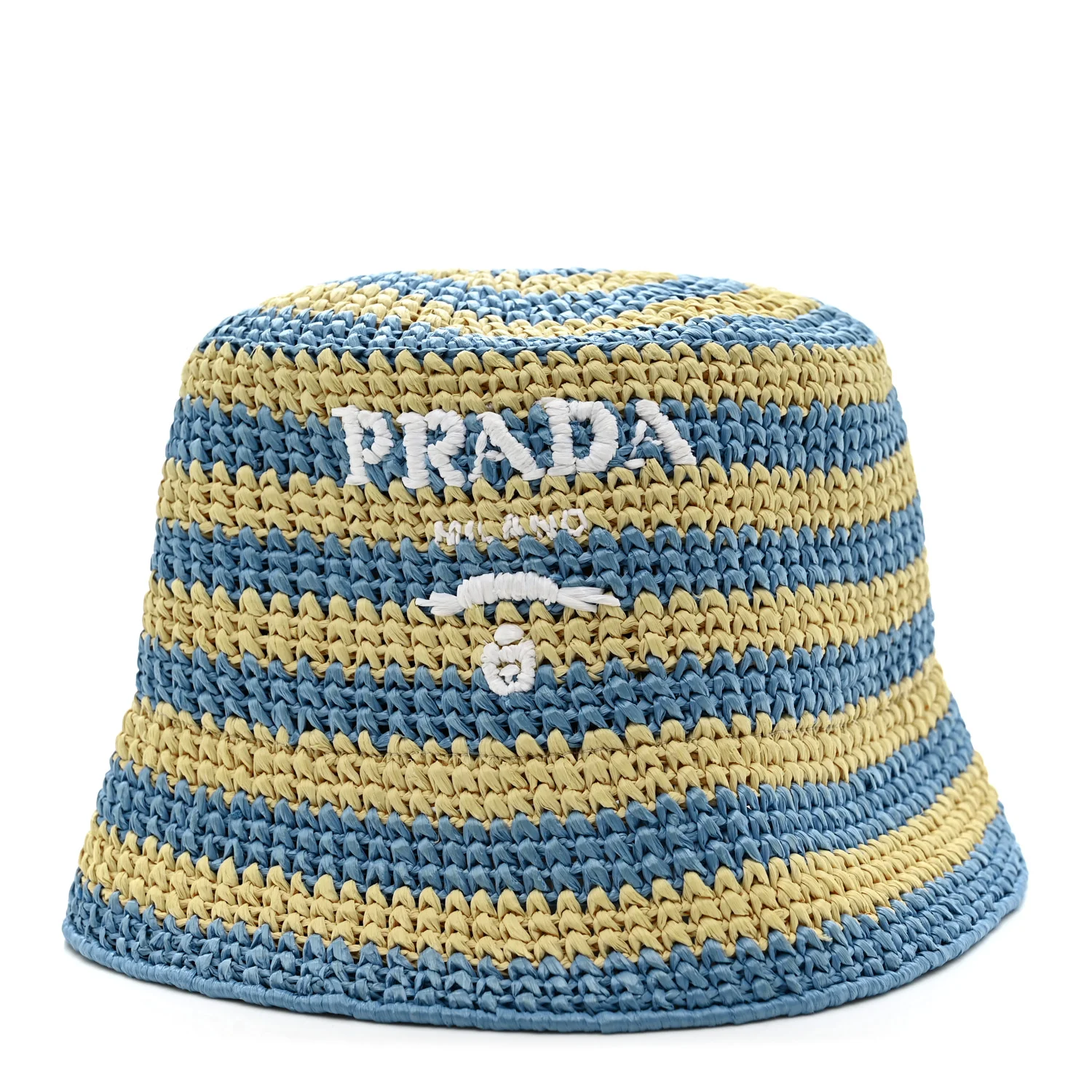 Raffia Striped Logo Embroidered Womens Bucket Hat M Naturale Cielo - Image 3