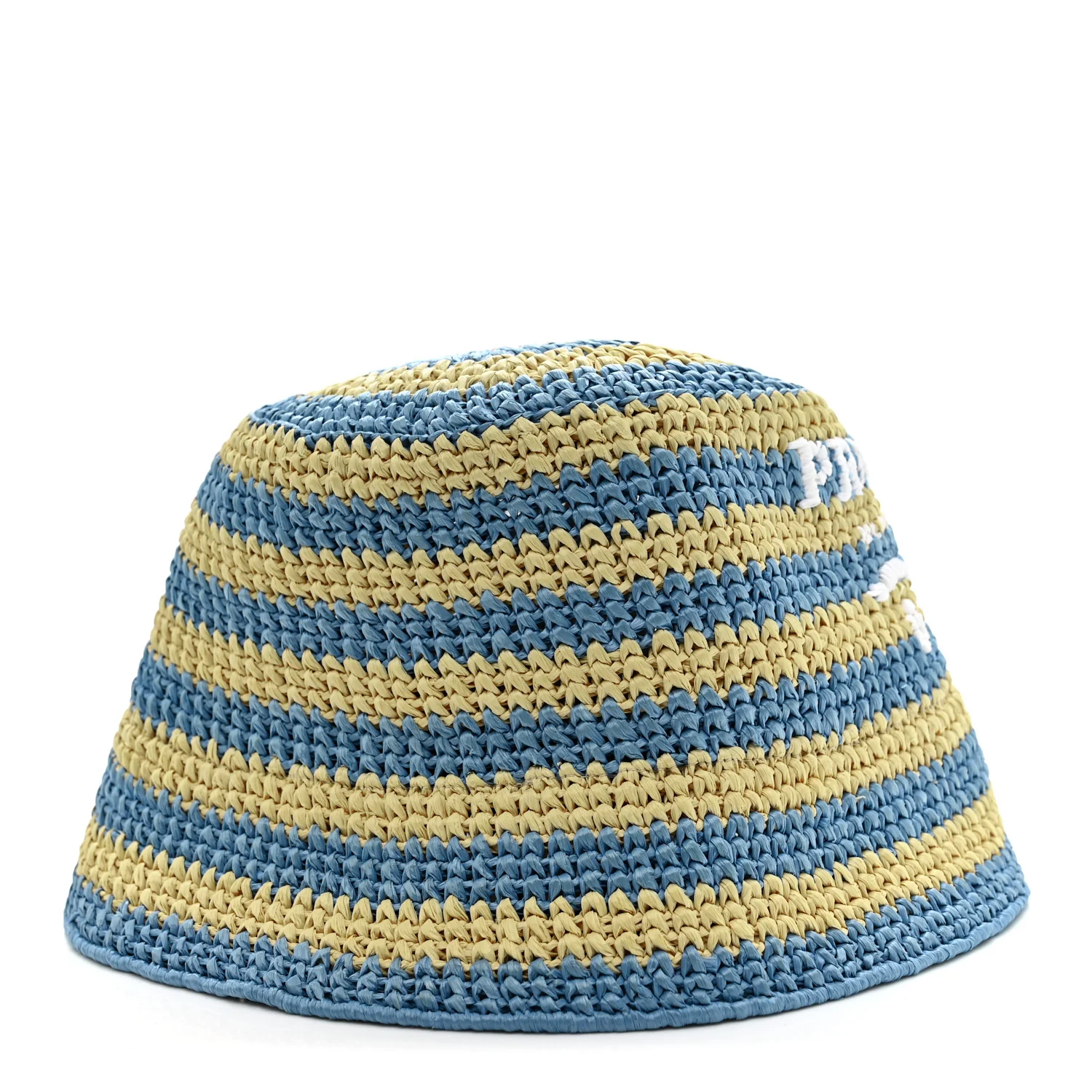 Raffia Striped Logo Embroidered Womens Bucket Hat M Naturale Cielo - Image 4