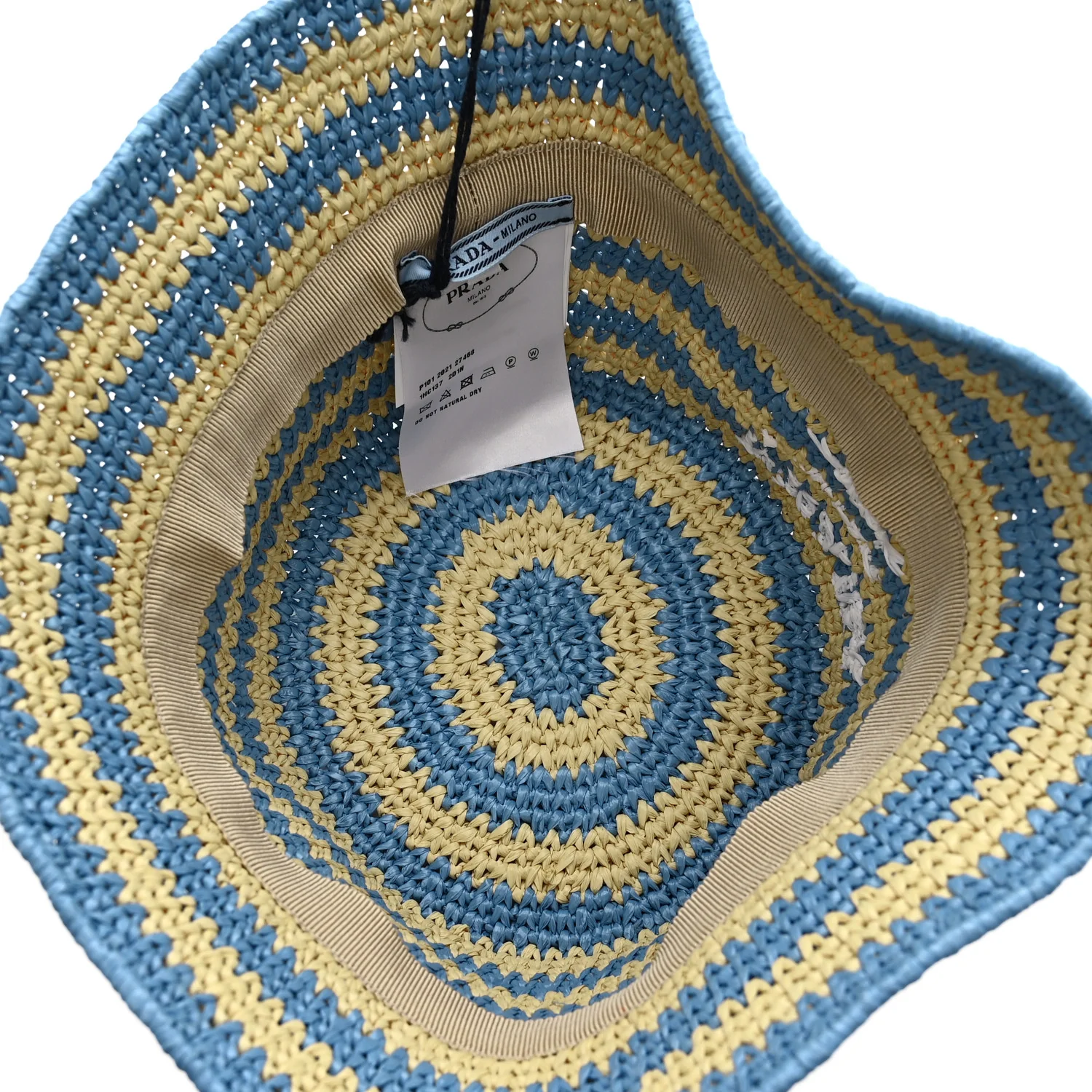 Raffia Striped Logo Embroidered Womens Bucket Hat M Naturale Cielo - Image 7