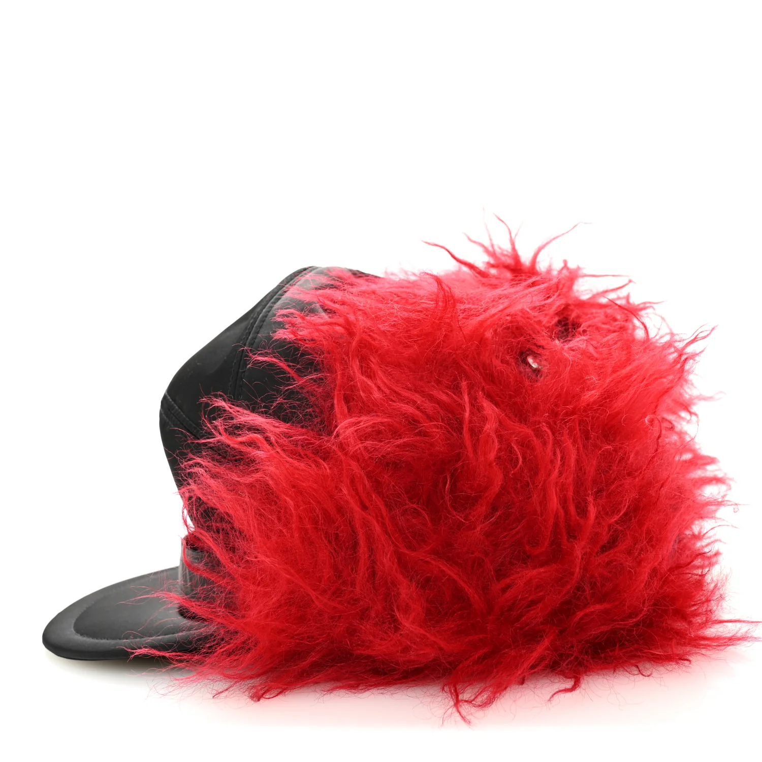Re-Nylon Curly Faux Fur Mens Ear Flap Baseball Hat L Black Cerise - Image 3