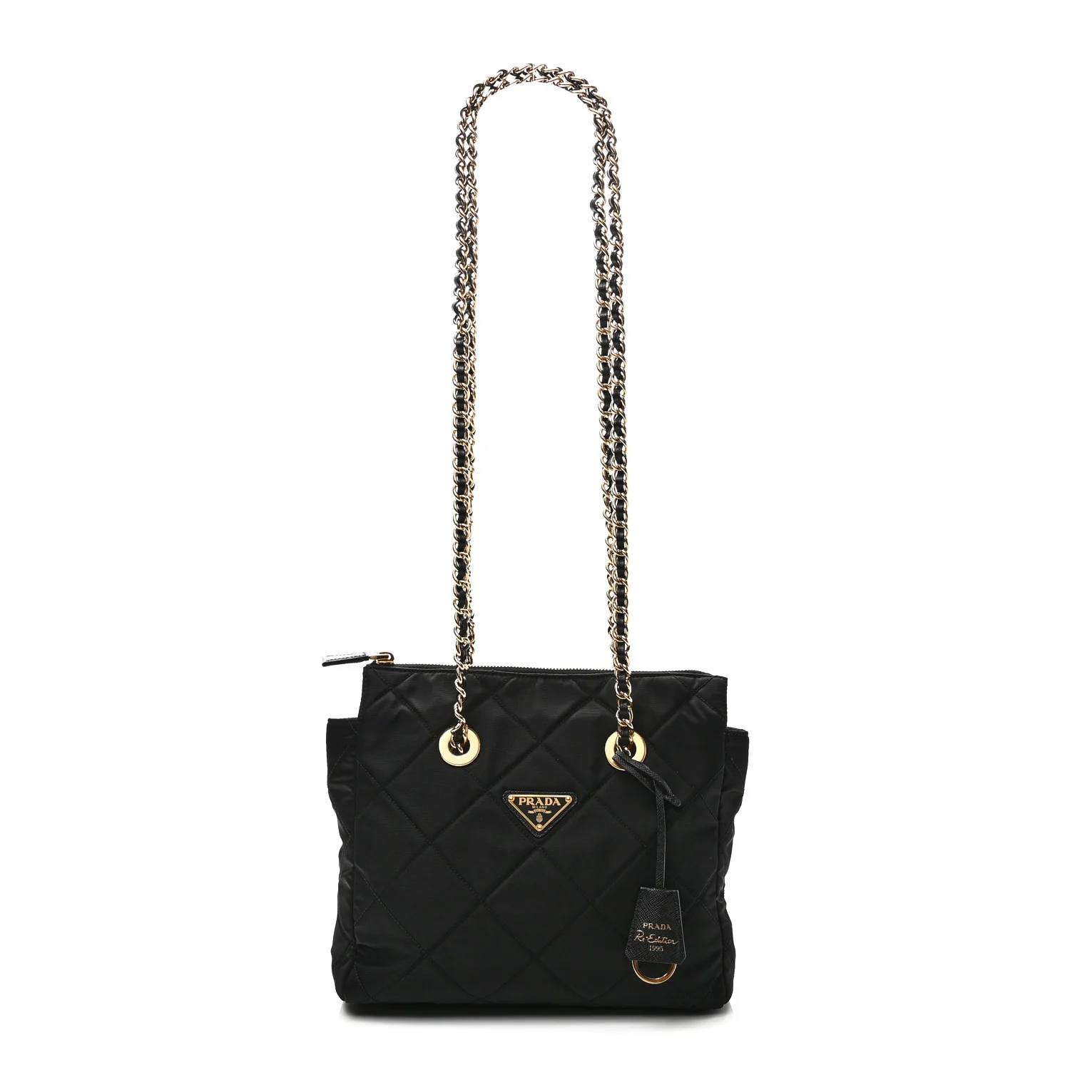 Re-Nylon Impuntu Quilted Re-Edition 1995 Chaine Small Tote Bag Black