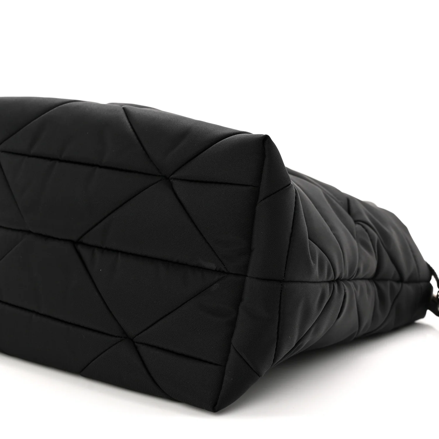 Re-Nylon Nappa Triangle Quilted Padded Double Handled Zip Pocket Tote Black - Image 11