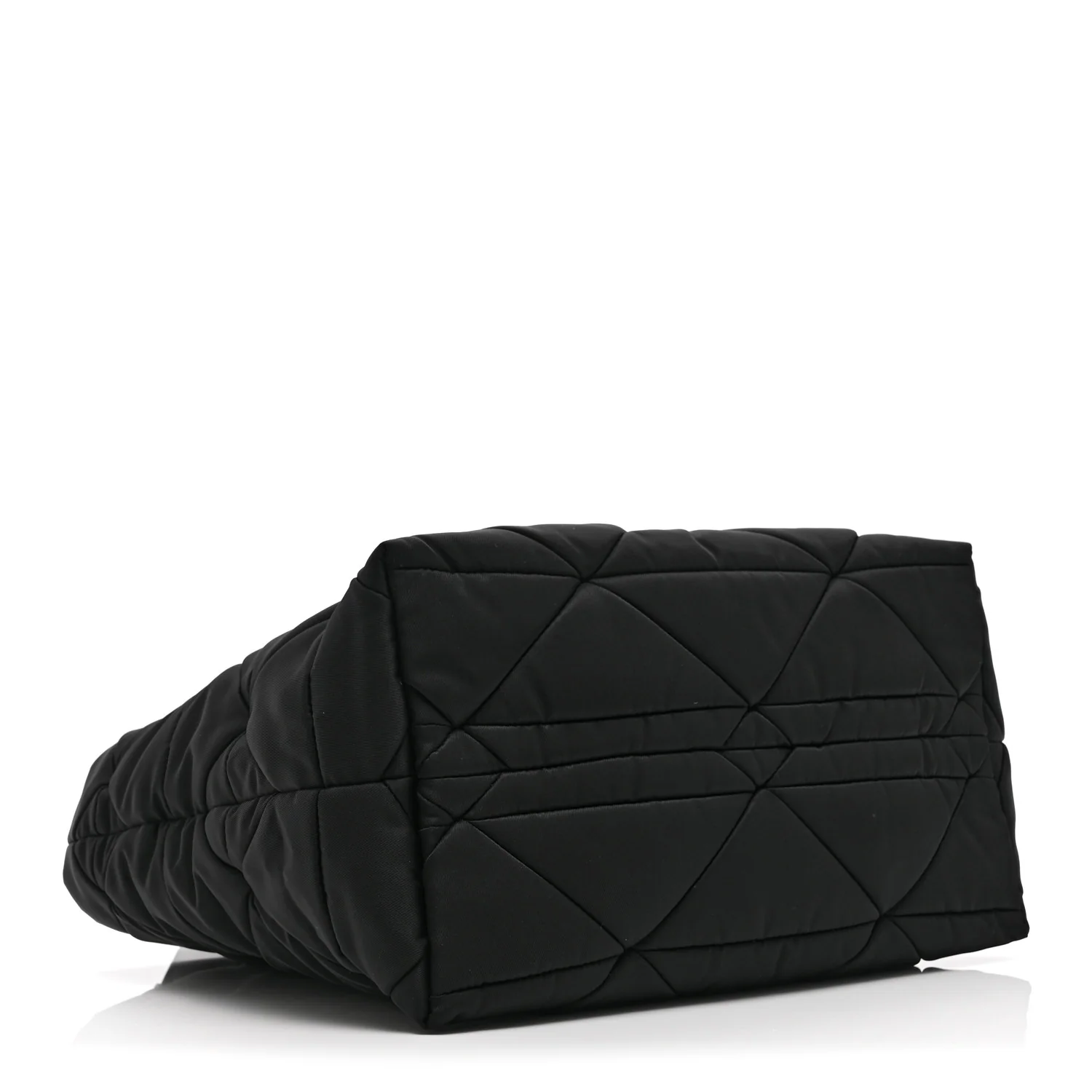 Re-Nylon Nappa Triangle Quilted Padded Small Double Handled Zip Tote Black - Image 4
