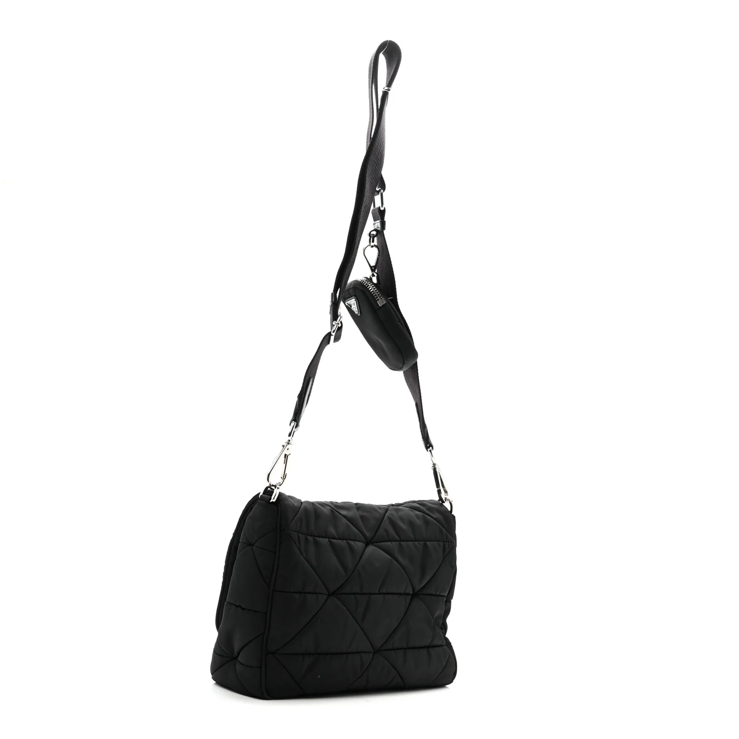 Re-Nylon Quilted Padded Flap Shoulder Bag Black - Image 3