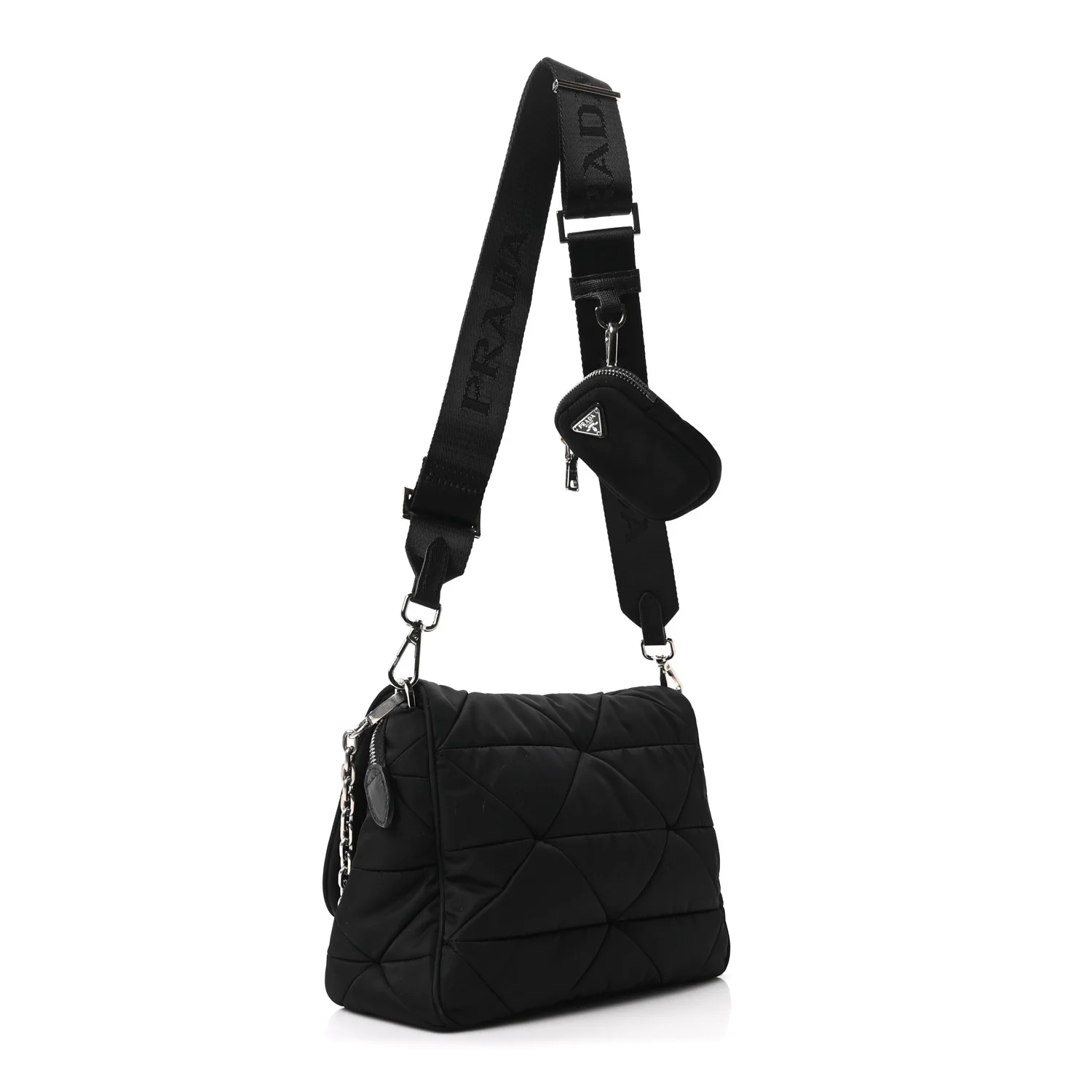 Re-Nylon Quilted Padded Flap Shoulder Bag Black - Image 3