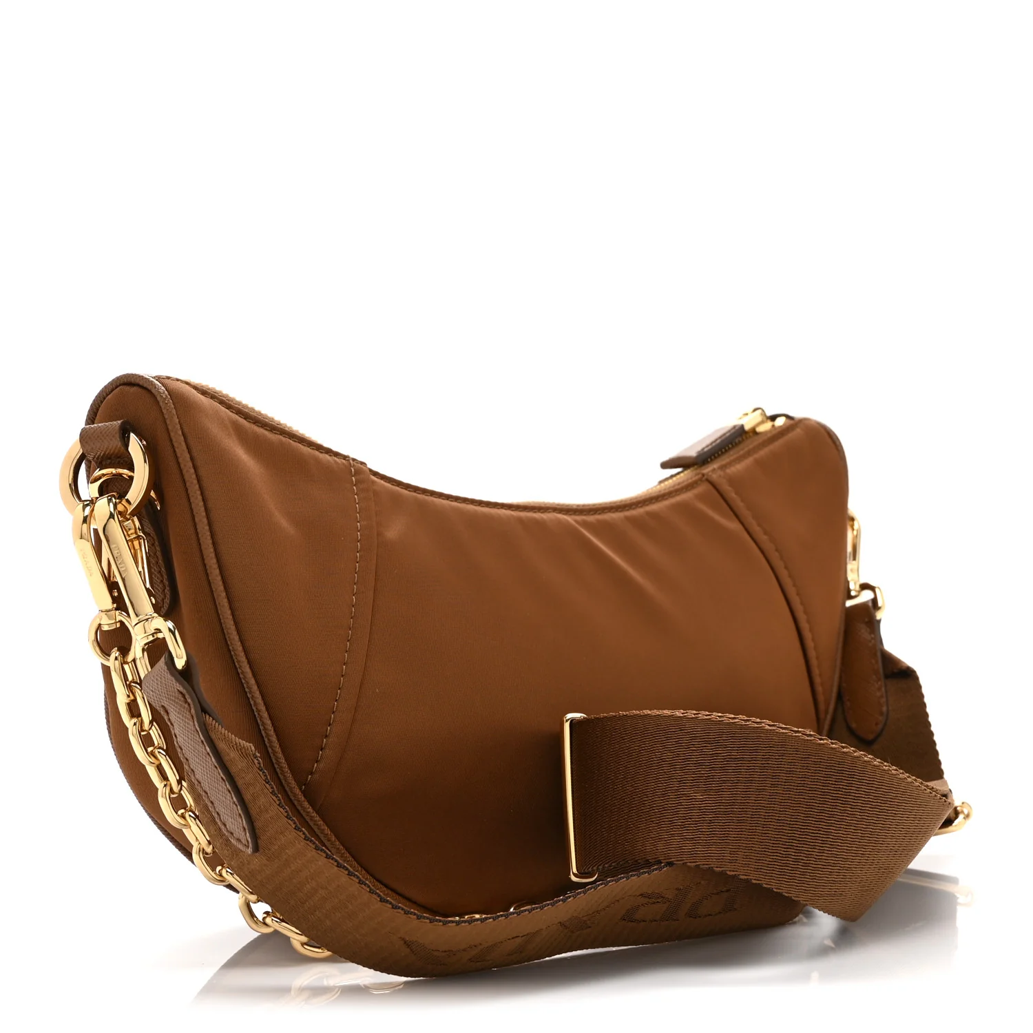 Re-Nylon Saffiano Demi-lune Shoulder Bag Brandy - Image 3