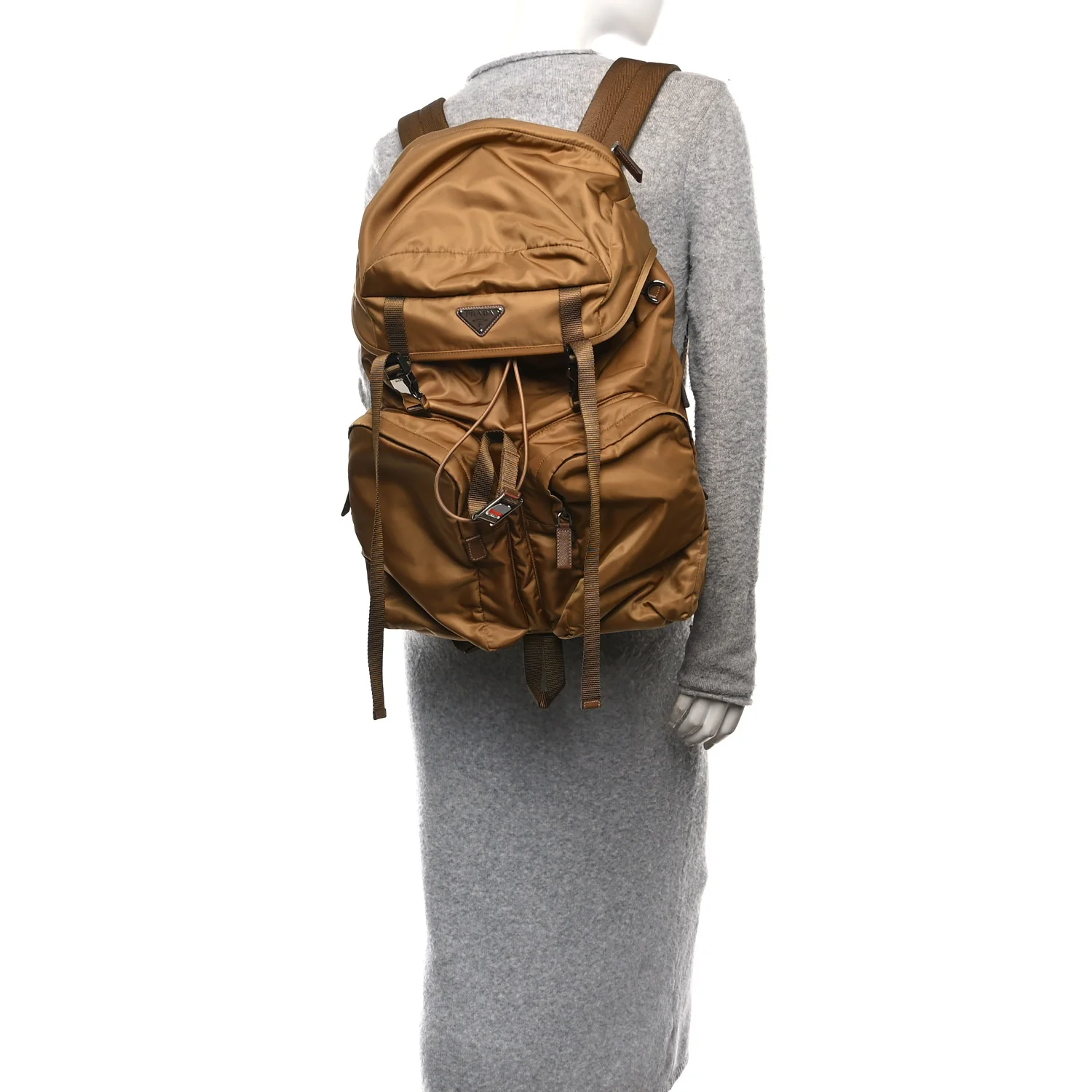 Re-Nylon Saffiano Mens Harness Strap Backpack Tabacco - Image 2