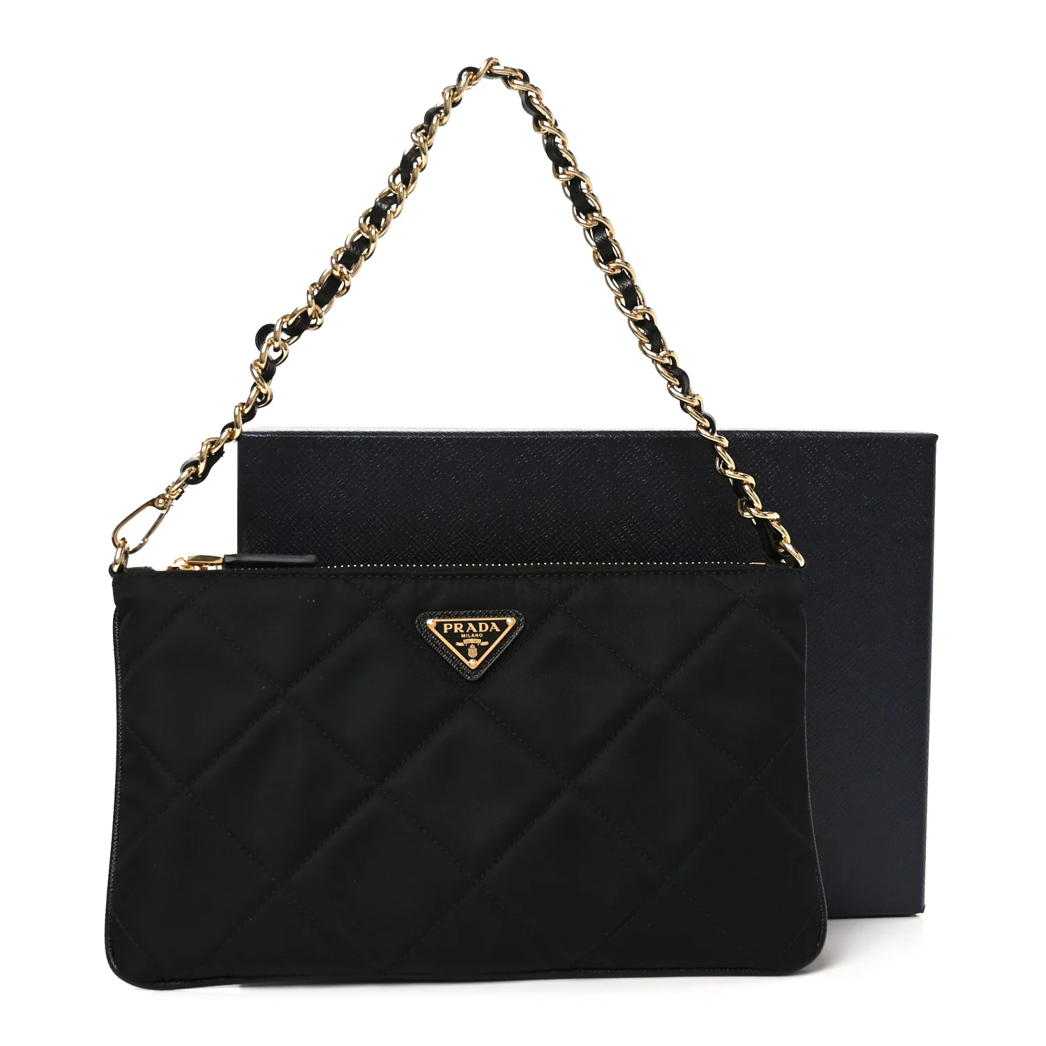 Re-Nylon Tessuto Impuntu Quilted Re-Edition 1995 Chaine Pouch Black - Image 10