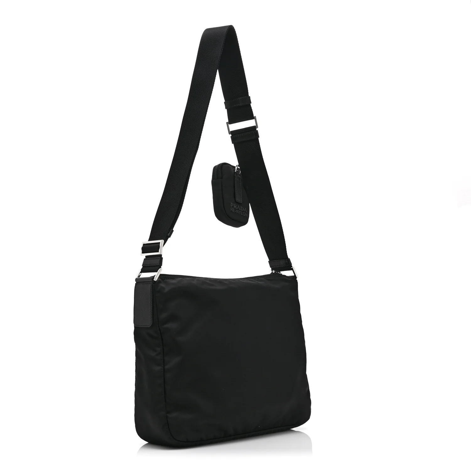 Re-Nylon Vela Saffiano Pocket Double Zip Messenger Bag Black - Image 3