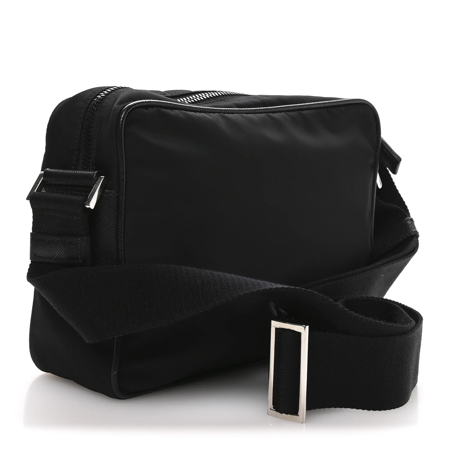 Re-Nylon Vela Saffiano Pocket Double Zip Shoulder Bag Black - Image 3