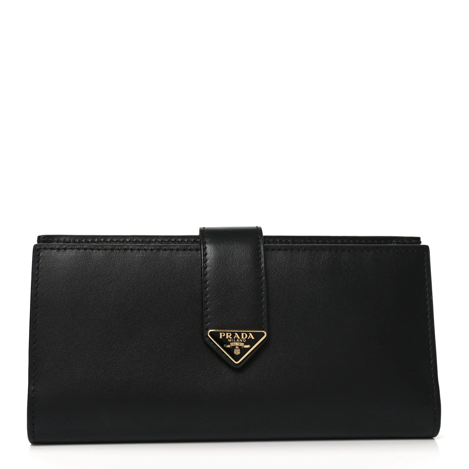 Saffiano Calfskin Large Triangle Continental Wallet Black