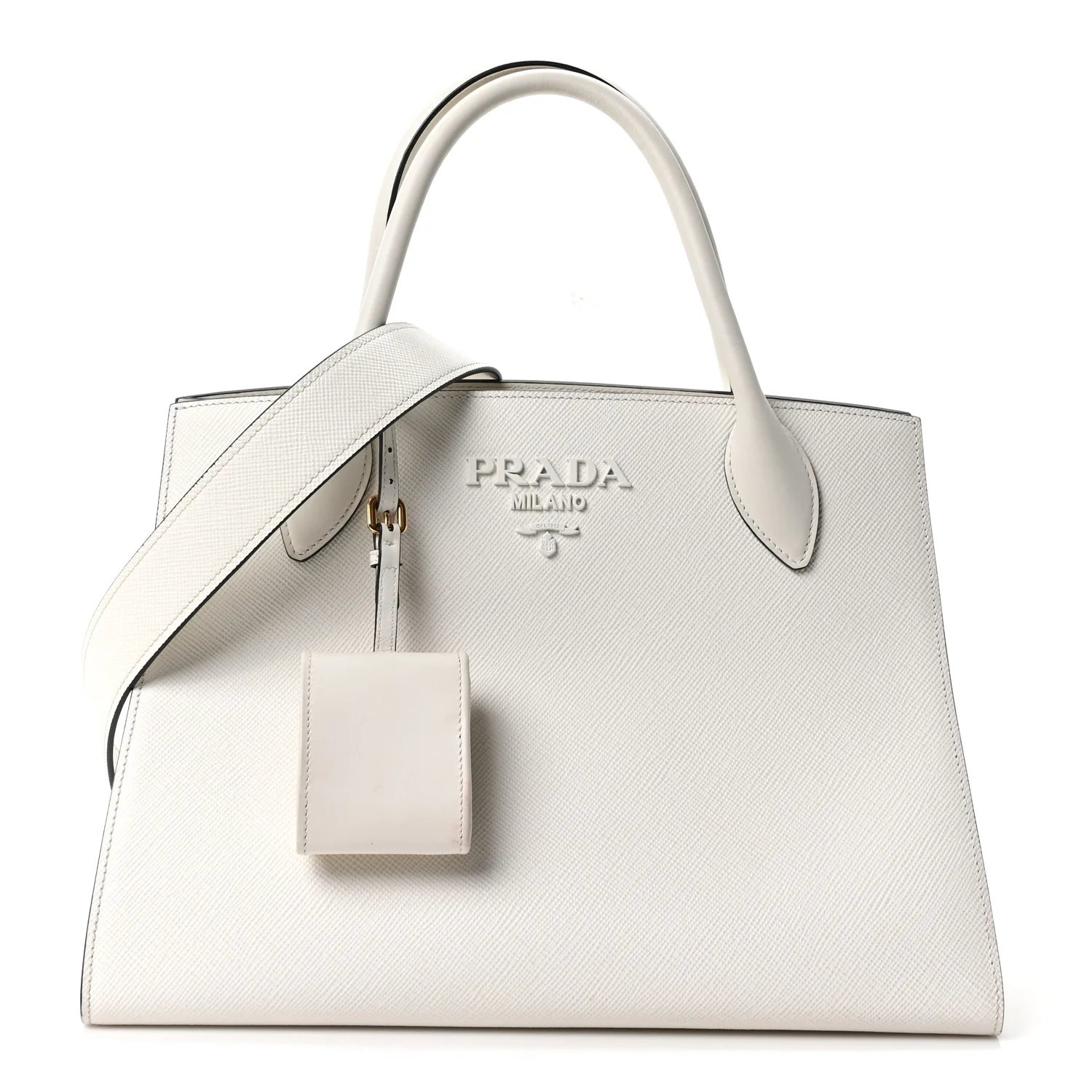 Saffiano Cuir Calfskin Medium Monochrome Top Handle Tote White