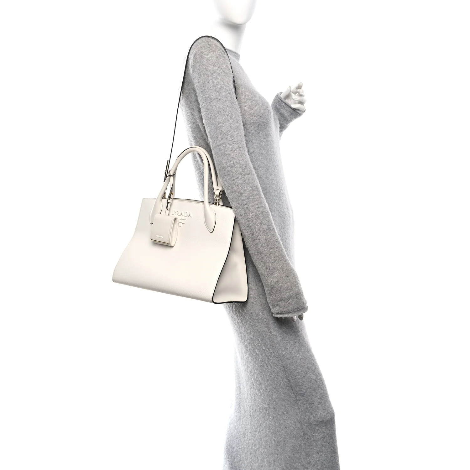 Saffiano Cuir Calfskin Medium Monochrome Top Handle Tote White - Image 2