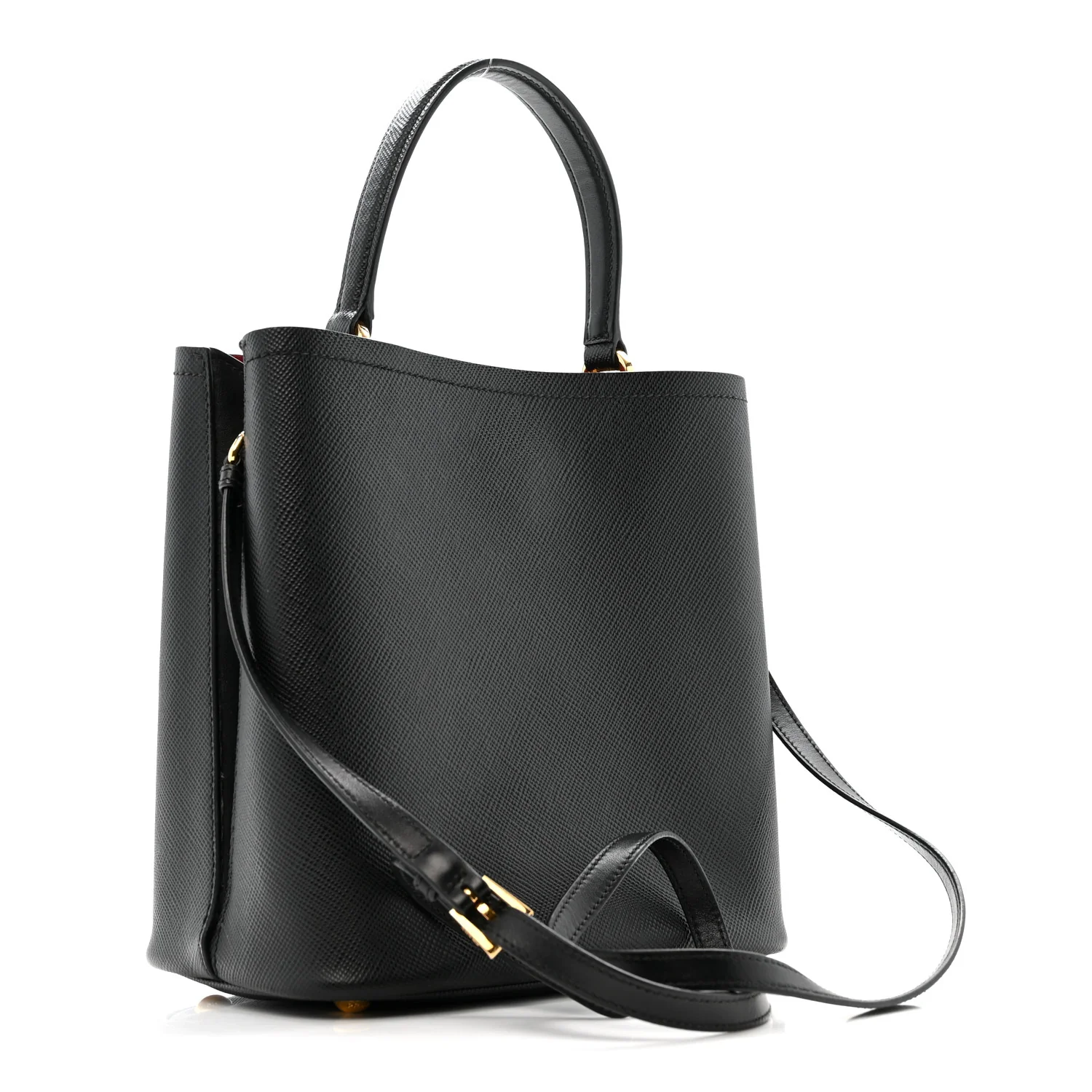 Saffiano Cuir Medium Panier Bucket Bag Black Fuoco - Image 3