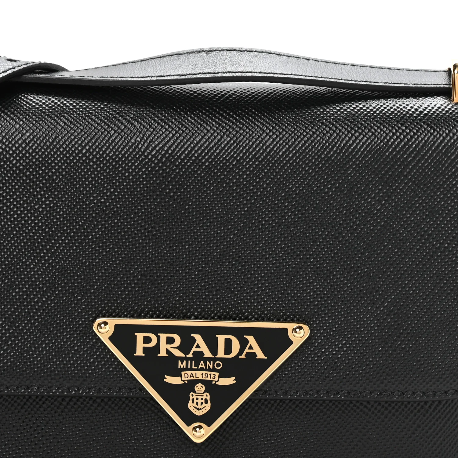 Saffiano Cuir Triangle Embleme Flap Shoulder Bag Black - Image 8