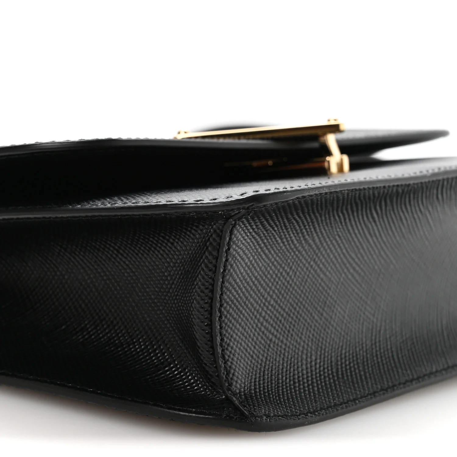 Saffiano Cuir Triangle Embleme Flap Shoulder Bag Black - Image 9