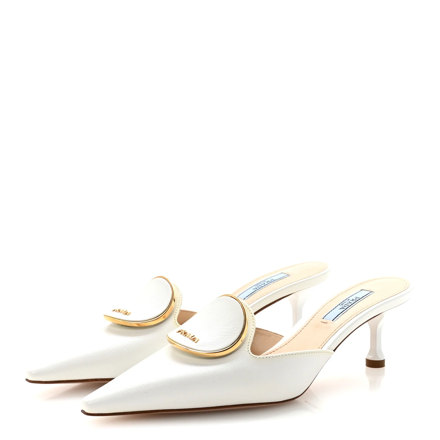 Saffiano Logo Pointed Toe 50mm Mules 36 White - Image 4