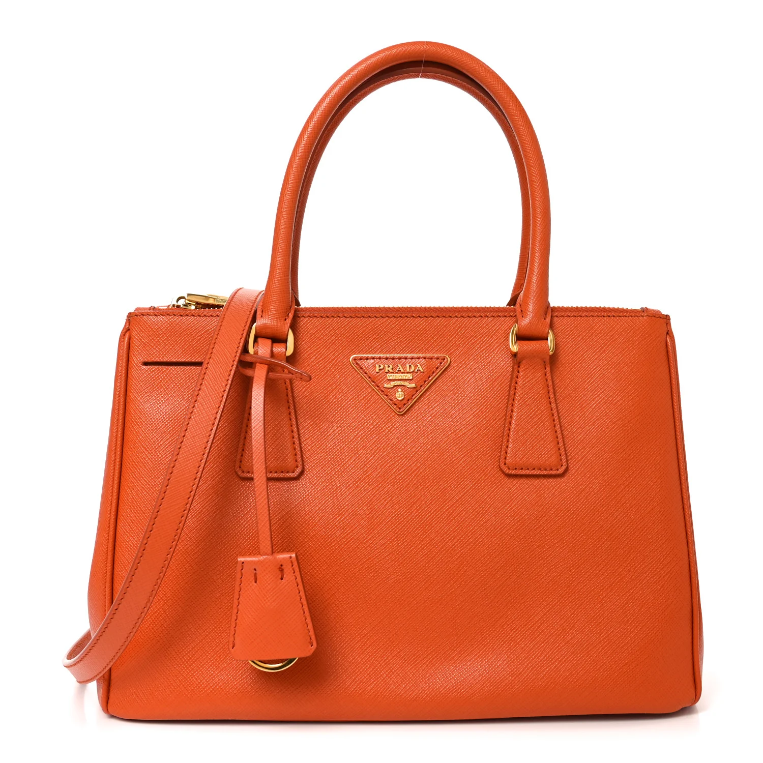 Saffiano Lux Small Galleria Double Zip Tote Papaya