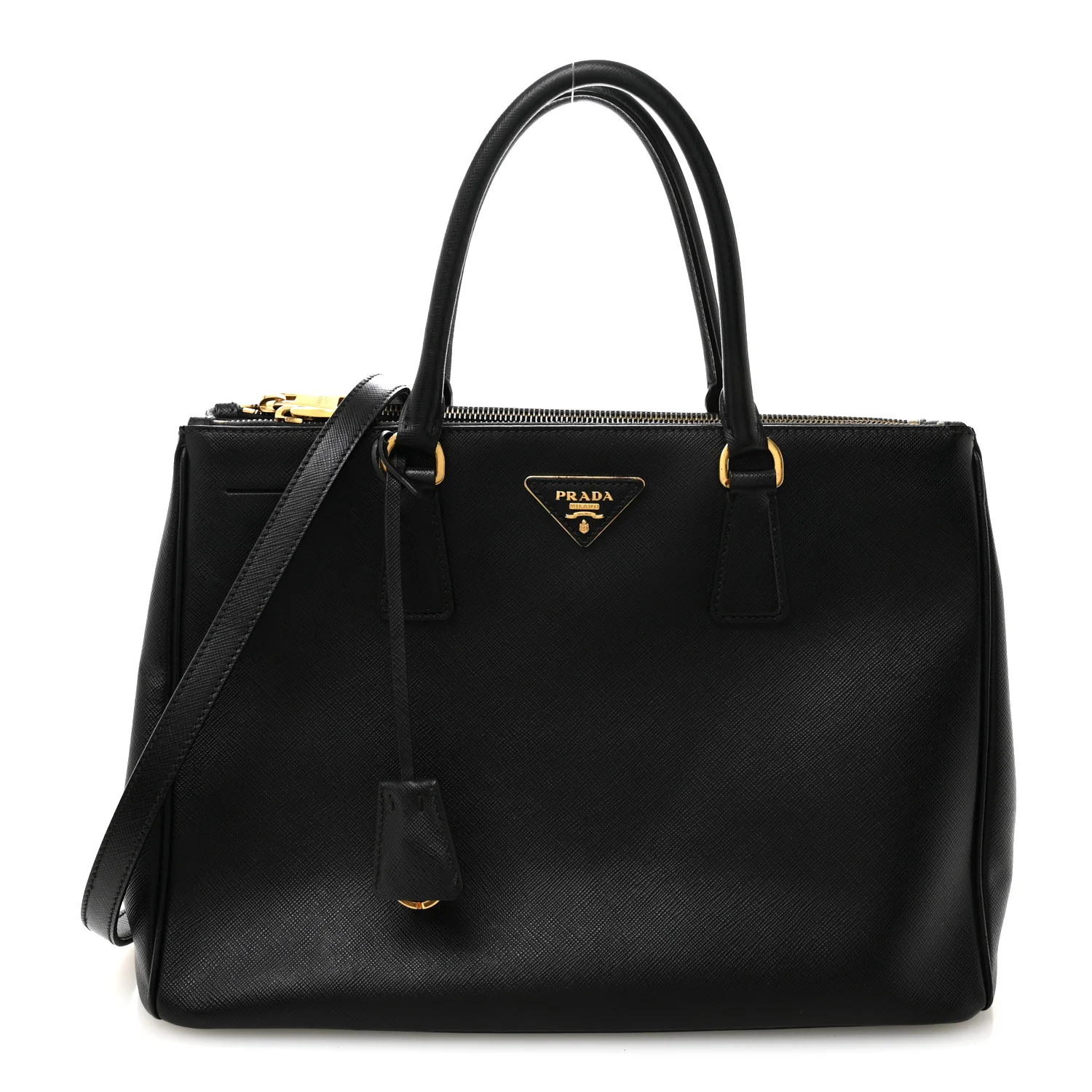 Saffiano Medium Galleria Double Zip Tote Black