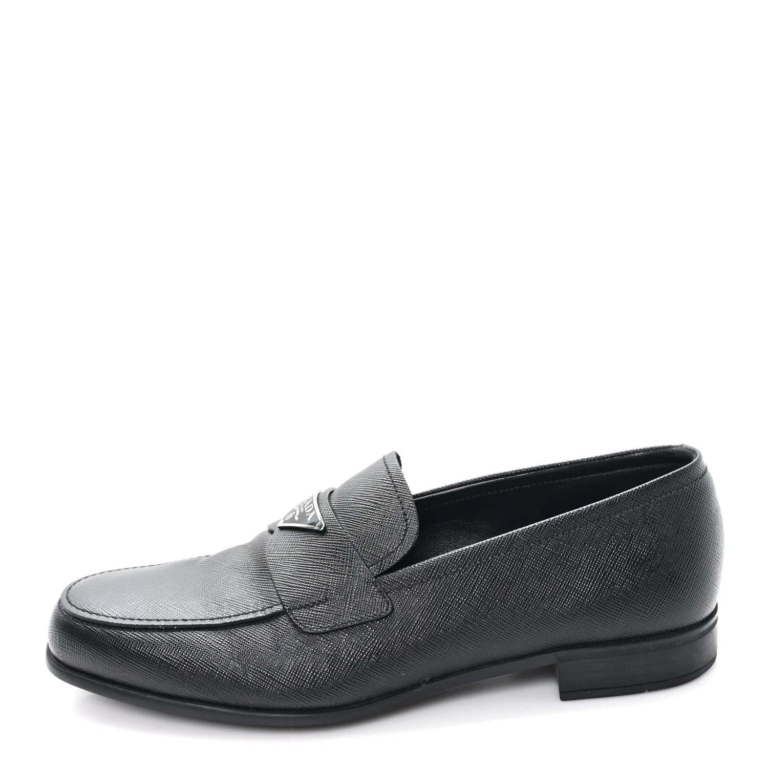 Saffiano Mens Triangle Loafers 6 Black