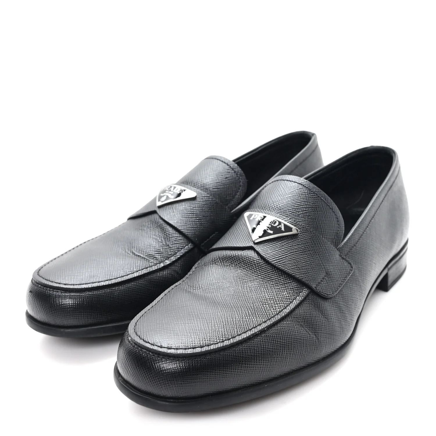 Saffiano Mens Triangle Loafers 6 Black - Image 4
