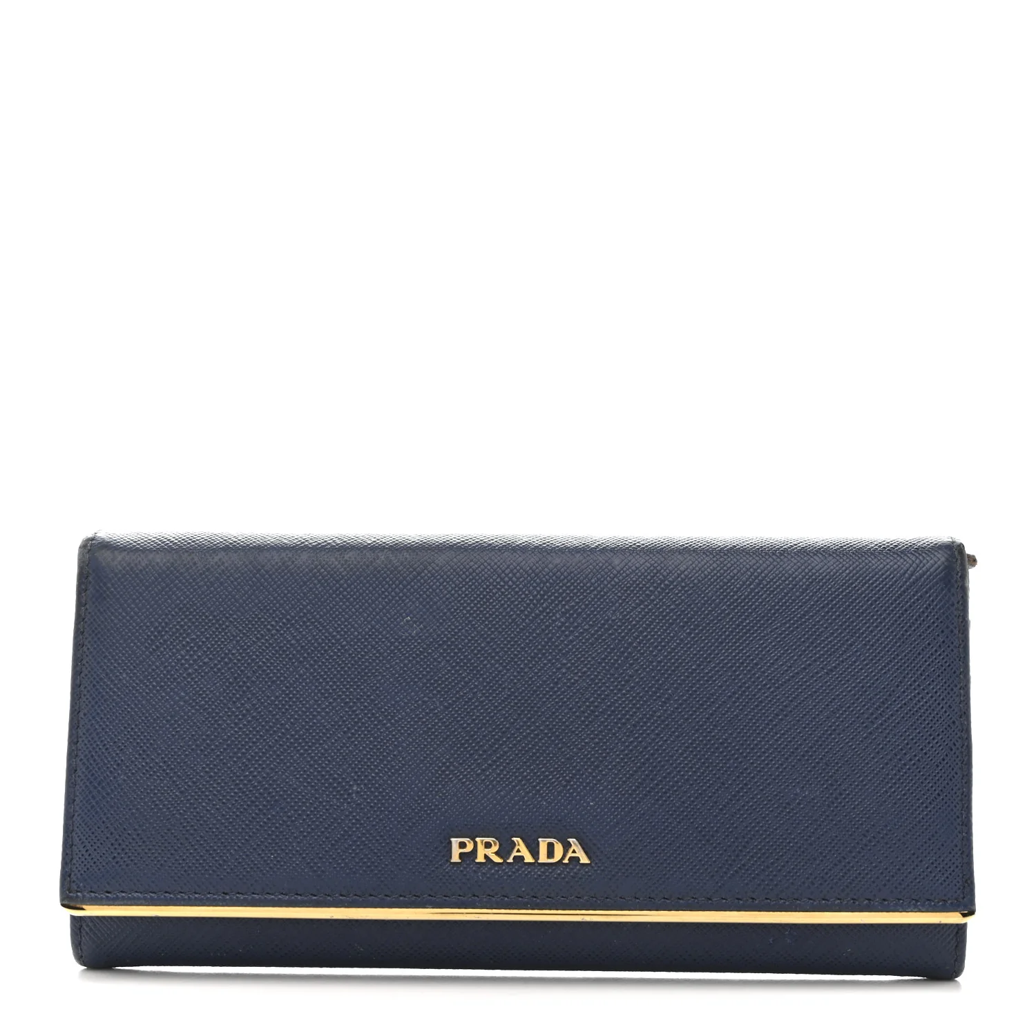 Saffiano Metal Bar Continental Flap Wallet Bluette