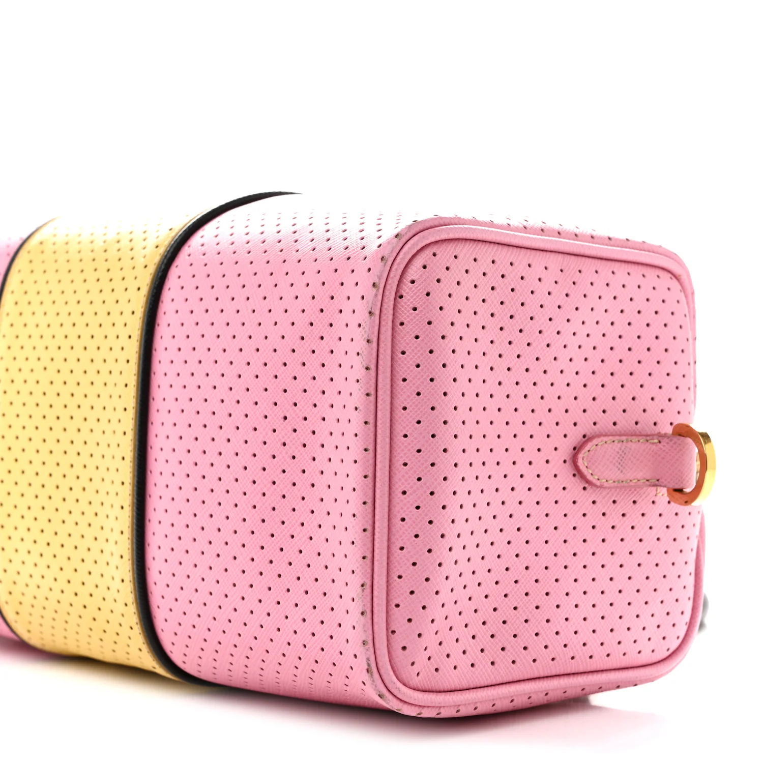 Saffiano Perforated Striped Shoulder Bag Pink Yellow Black - Image 10