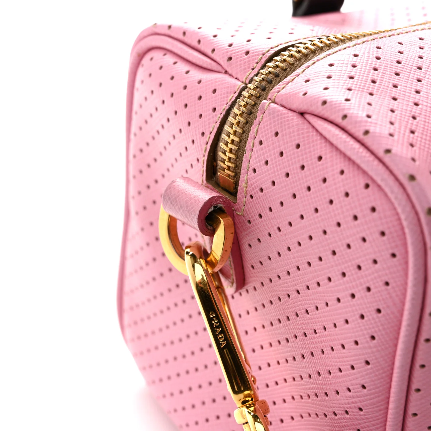 Saffiano Perforated Striped Shoulder Bag Pink Yellow Black - Image 11