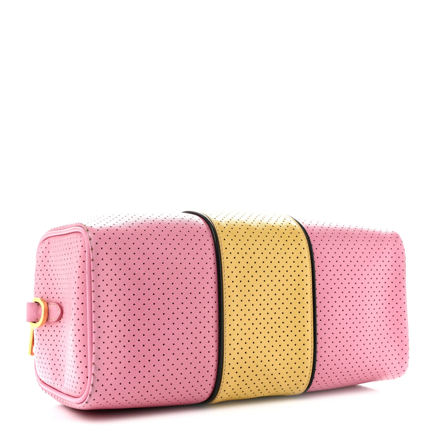 Saffiano Perforated Striped Shoulder Bag Pink Yellow Black - Image 4