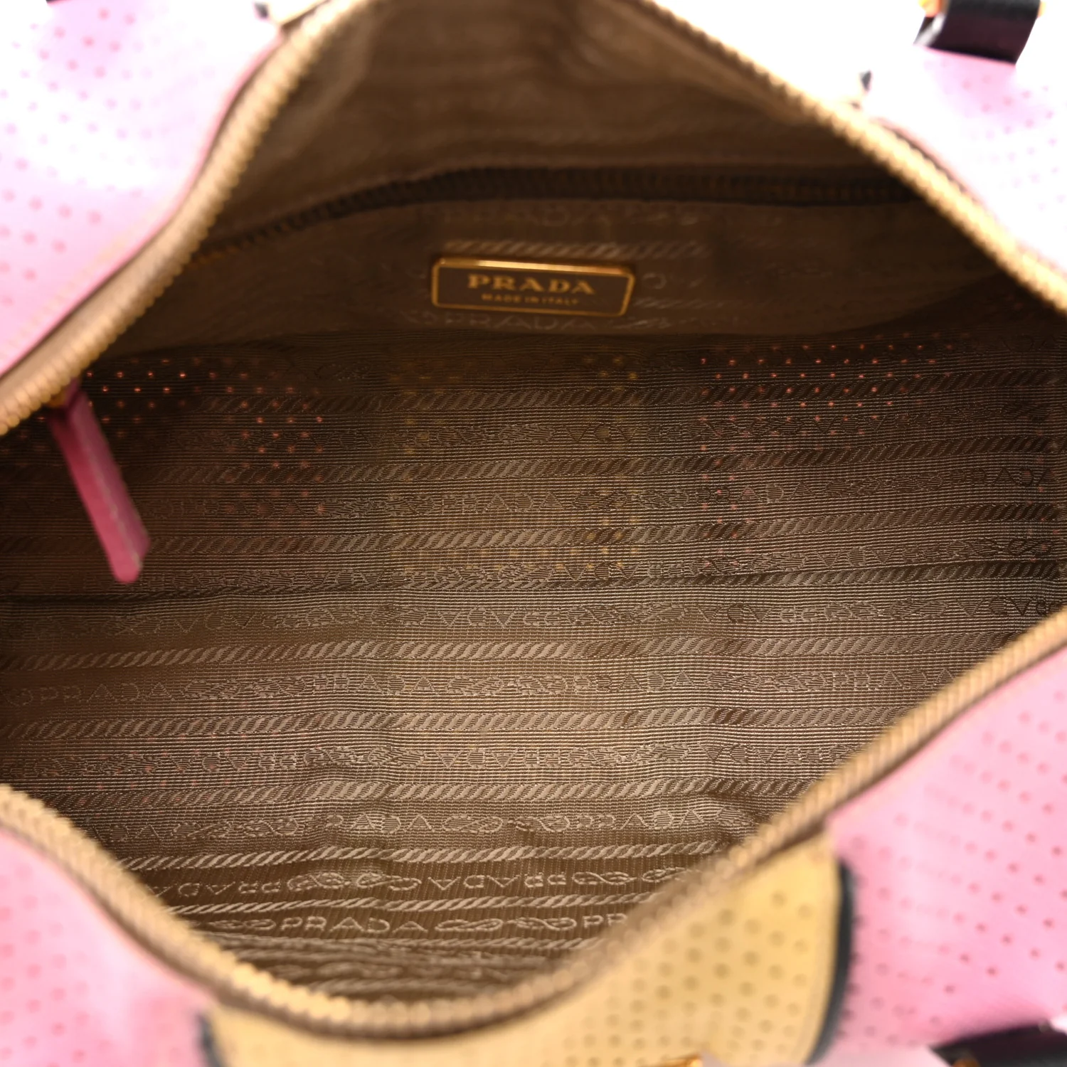 Saffiano Perforated Striped Shoulder Bag Pink Yellow Black - Image 5