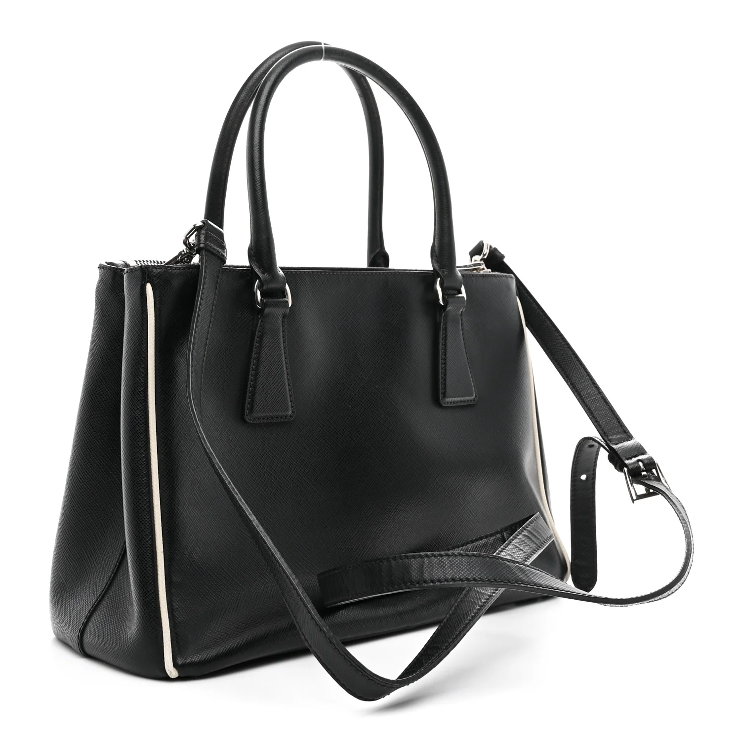 Saffiano Small Galleria Double Zip Tote Black Talco - Image 3